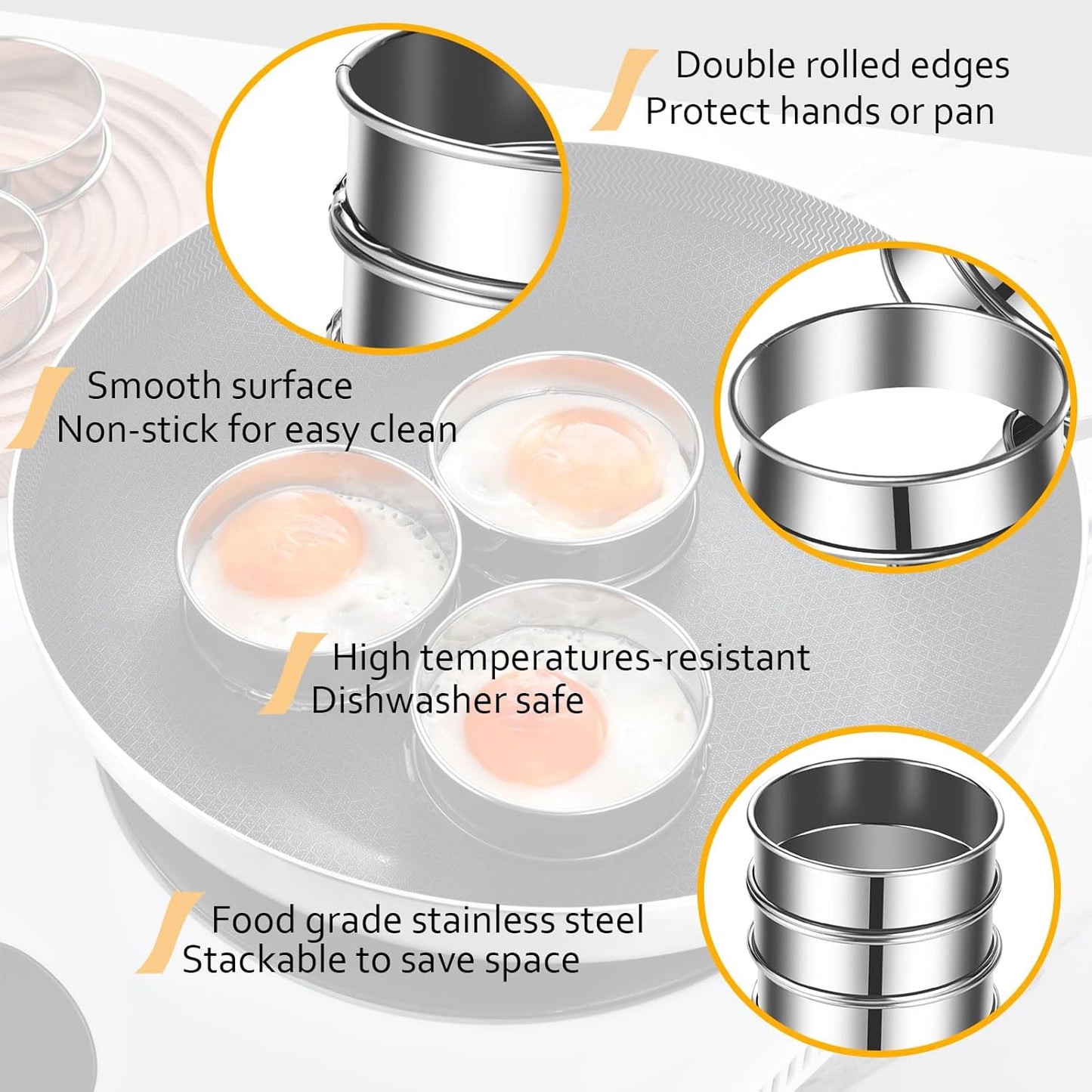 12packs Crumpet Rings 4 Inch English Muffin Rings Stainless Steel Double Rolled Nonstick Metal Round Tart Ring Molds for Cookie Cooking Baking