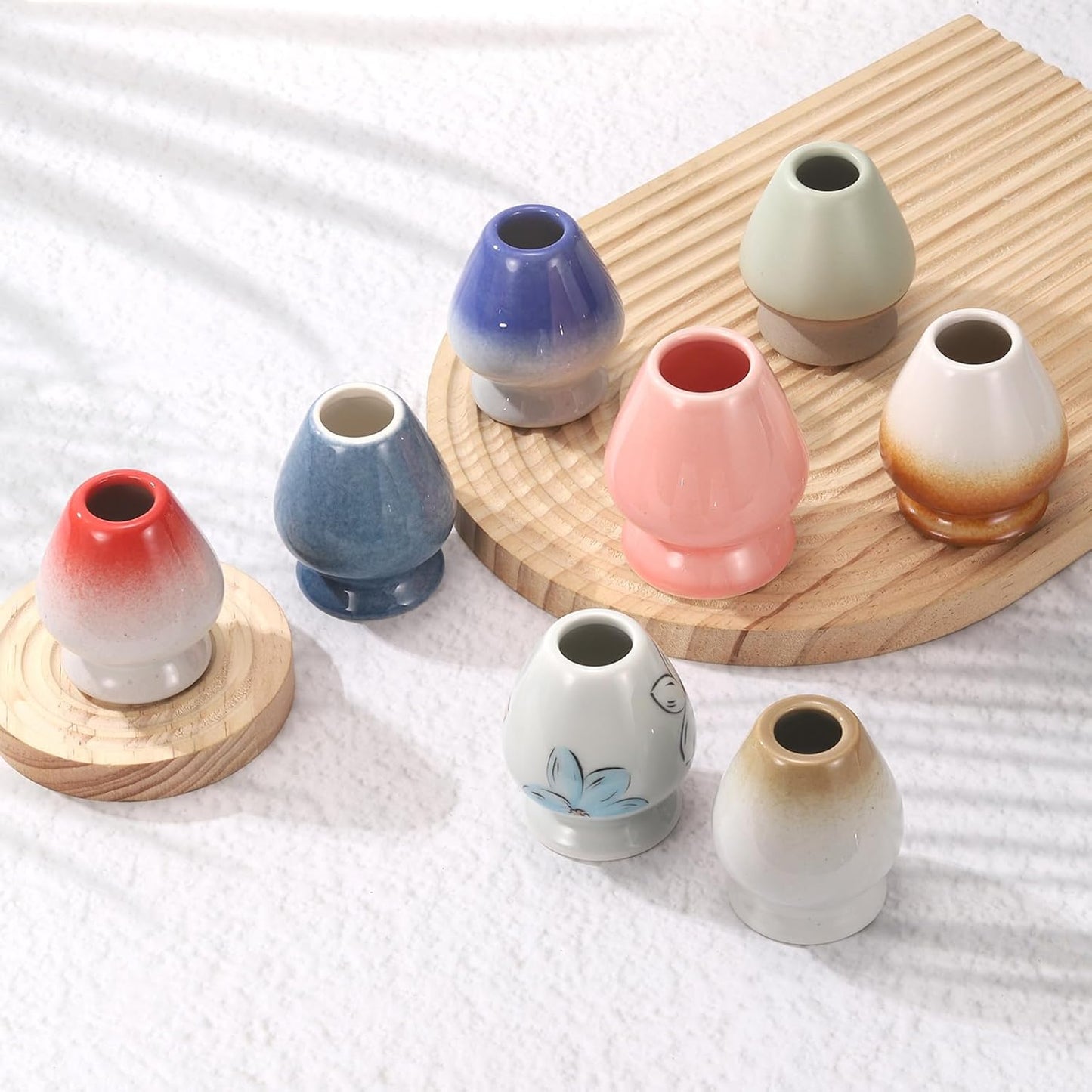 HARFINGTON Ceramic Chasen Stand 70mm Matcha Whisk Holder Teas Set Whisks Stand Traditional Matcha Tea Chasen Holder Tea Set Accessories for Tea Tasting, White/Blue