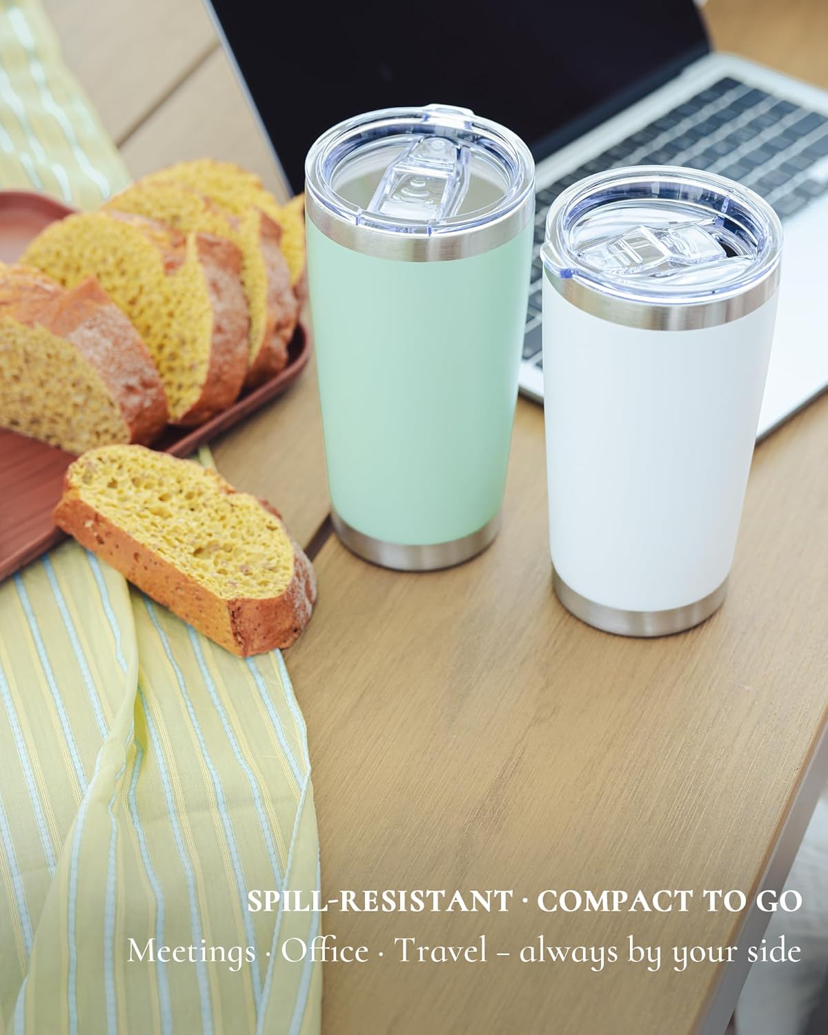 Travel Coffee Tumbler 20oz, 12 Pack Leakproof Travel Coffee Mug with Lid and Straw, Stainless Steel Double Wall Vacuum Insulated Tumbler for Hot/Iced Drinks (Textured Matte, White)