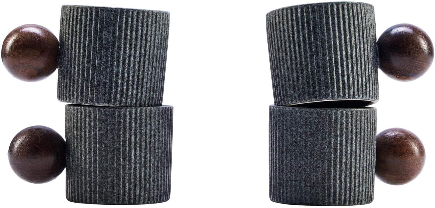 Ceramic Mini Espresso Cups Demitasse Cups with Round Wooden Handle Vertical Stripes Tea Cups (gray, 4pcs)