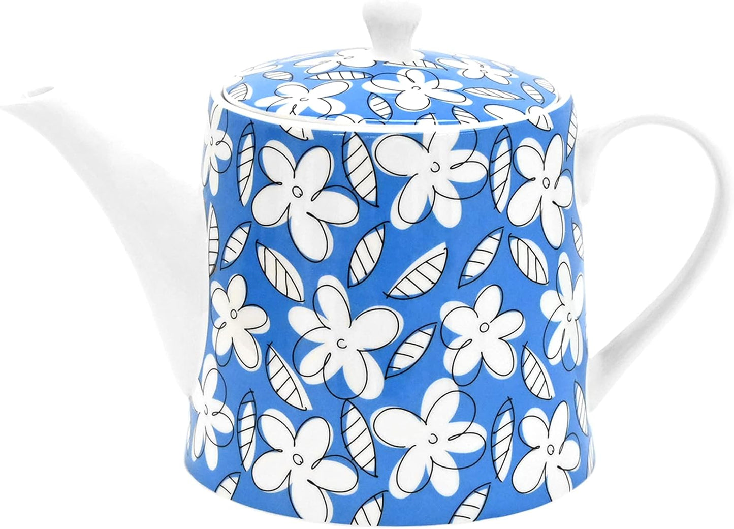 Romero Britto Bone China Coffee & Tea Pot, 28.7 oz, Blue Flowers, Floral Artwork Design