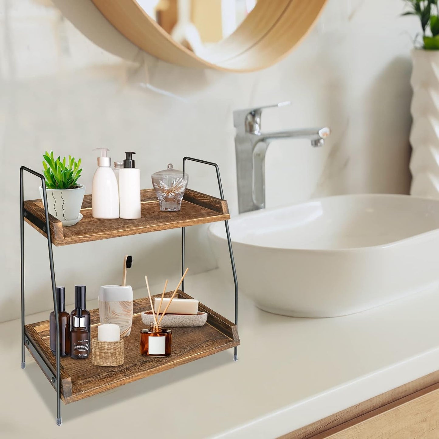 Yusepure Coffee Bar Accessories and Organizer Countertop, Coffee Station Organizer Kitchen Counter Shelf Organizer,Coffee Condiment Storage,Cup Lid Holder Countertop Shelf for Bathroom (Dark Brown)