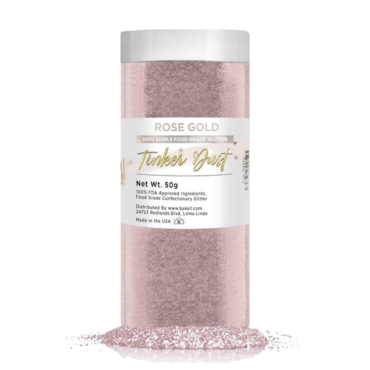 BAKELL Rose Gold Edible Glitter, 50 Grams | TINKER DUST Edible Glitter | KOSHER Certified | 100% Edible Glitter | Cakes, Cupcakes, Cake Pops, Drinks, Dessert Vegan Glitter & Dusts (50g, Rose Gold)