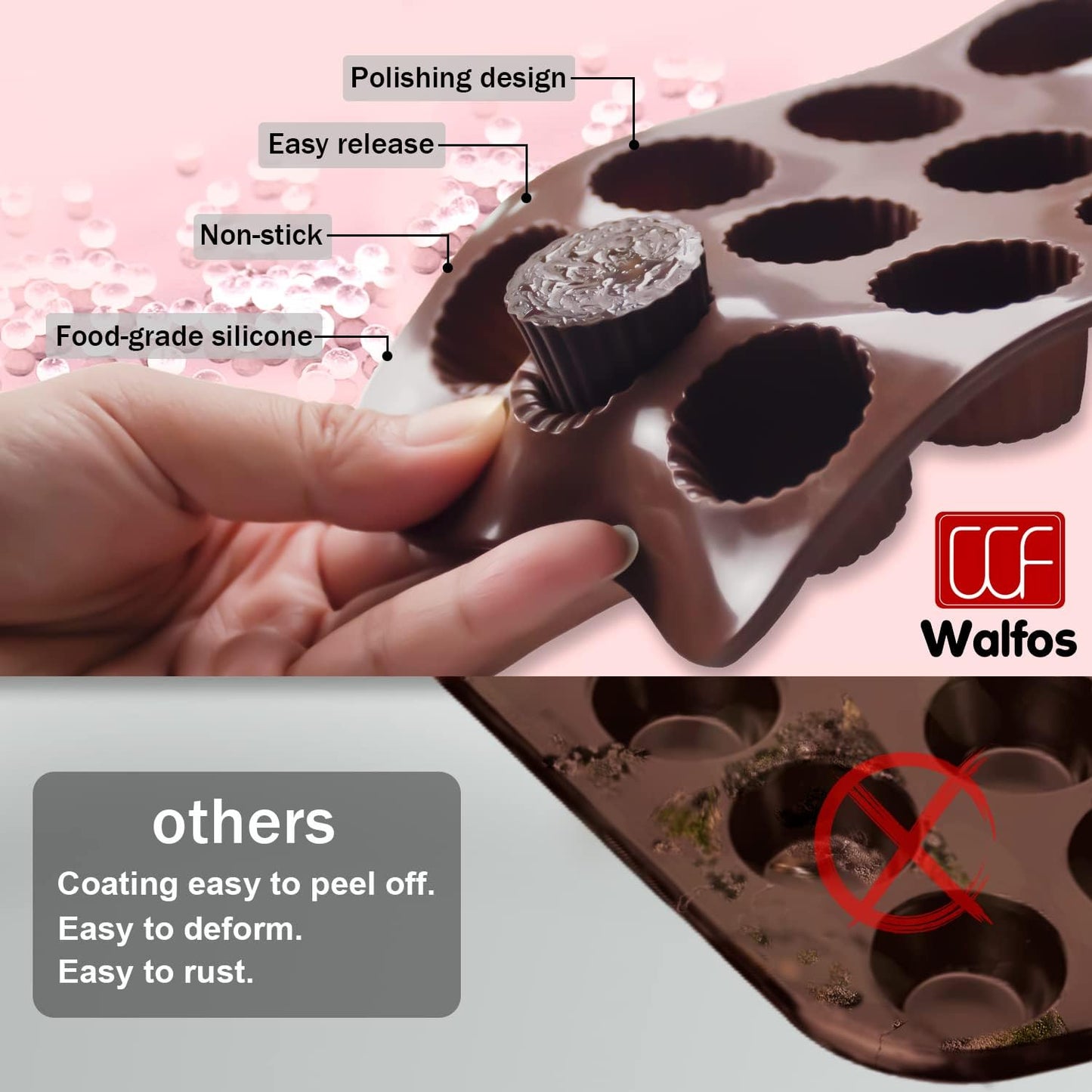 Peanut Butter Cup Mold Fat Bomb Molds, Walfos Silicone Candy Mold-Perfect for Keto Fat Bomb, Candy, Dark Chocolate, Mini Peanut Butter Cup, Set of 3