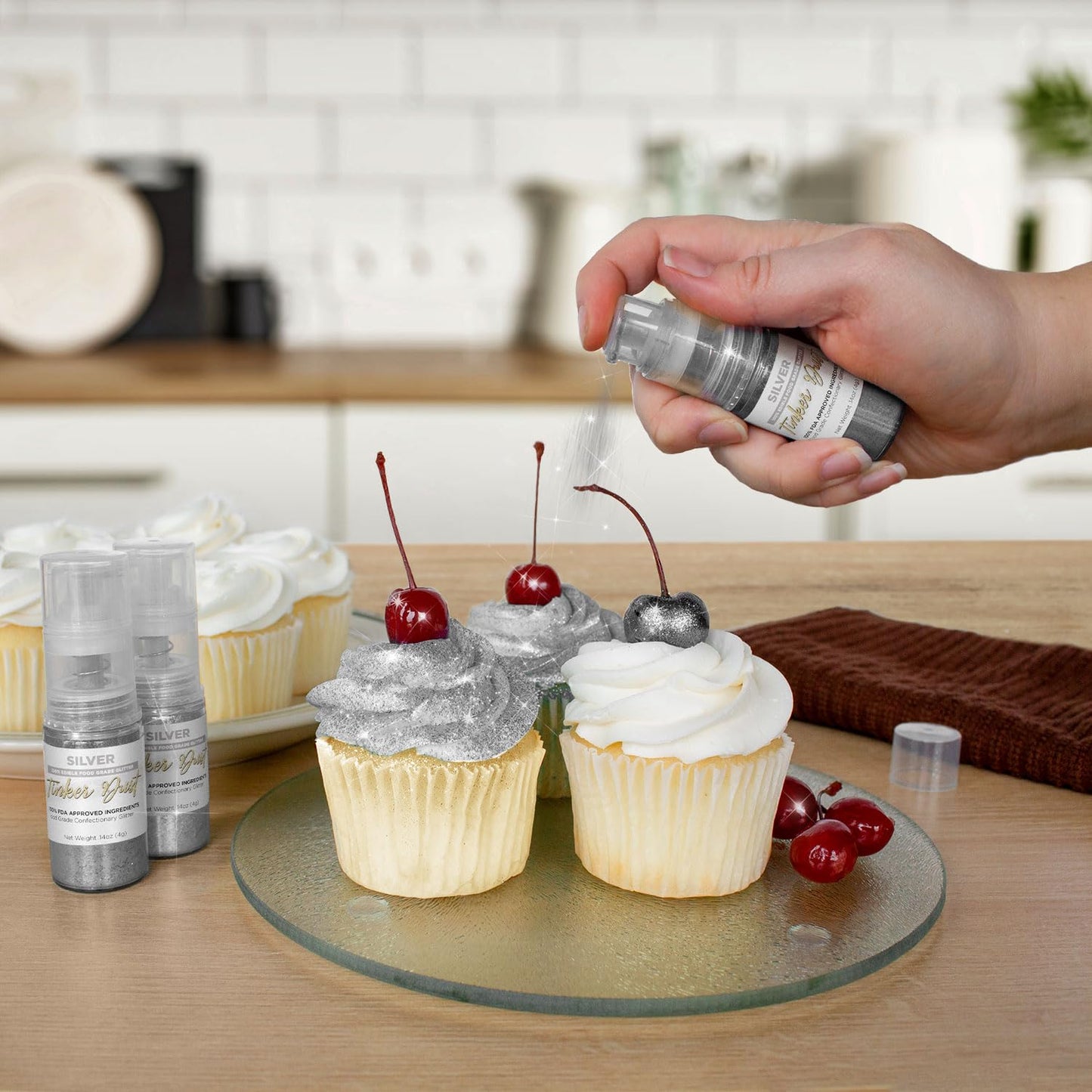 Bakell - Silver Tinker Dust (4g, 1x Mini Spray Pump) Edible Glitter for Food, Desserts, and Beverages!