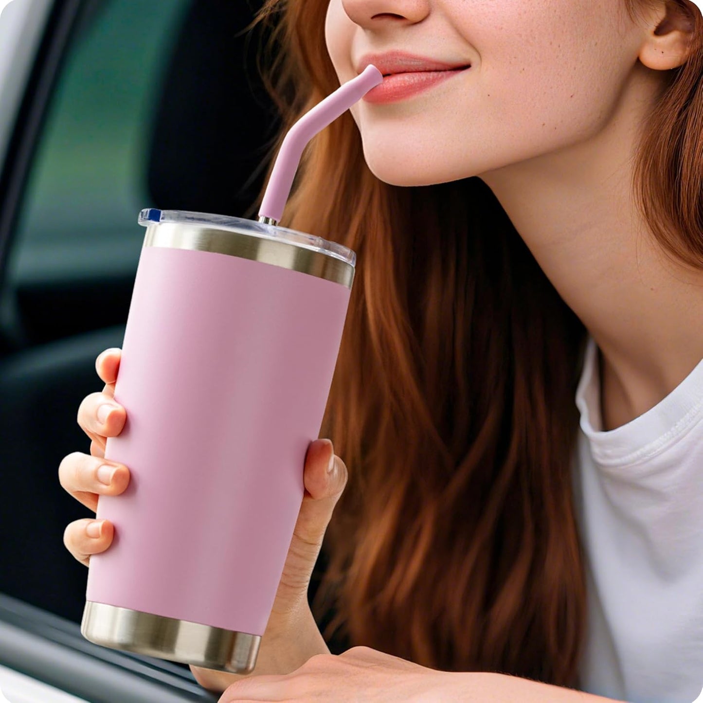 Metal Straws with Silicone Tip for 20 oz YETI Tumbler, 4 Pcs Reusable Stainless Steel Straws for 20 oz Stanley Cup and 16 oz Glass Cups(Color 2)