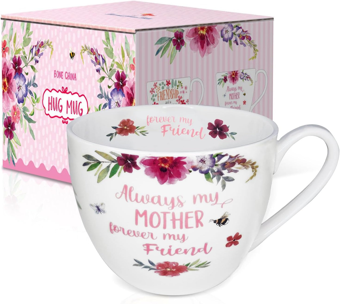 Mom Mugs for Daily Coffee and Tea, Premium 20 oz Bone China Coffee Tea Hug Mug, Perfect Holiday, Birthday, and Mother's Day Gift for Moms, Designed in England by Harvest Green Studio