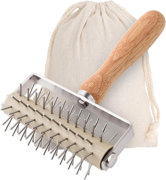 Pizza Dough Docker, Professional Dough Roller with Stainless Steel Spikes Wood Handle, Sturdy Pizza Docking Tool for Home & Commercial Kitchen, Time-Saver for Making Pizza Pie Pastry Bread