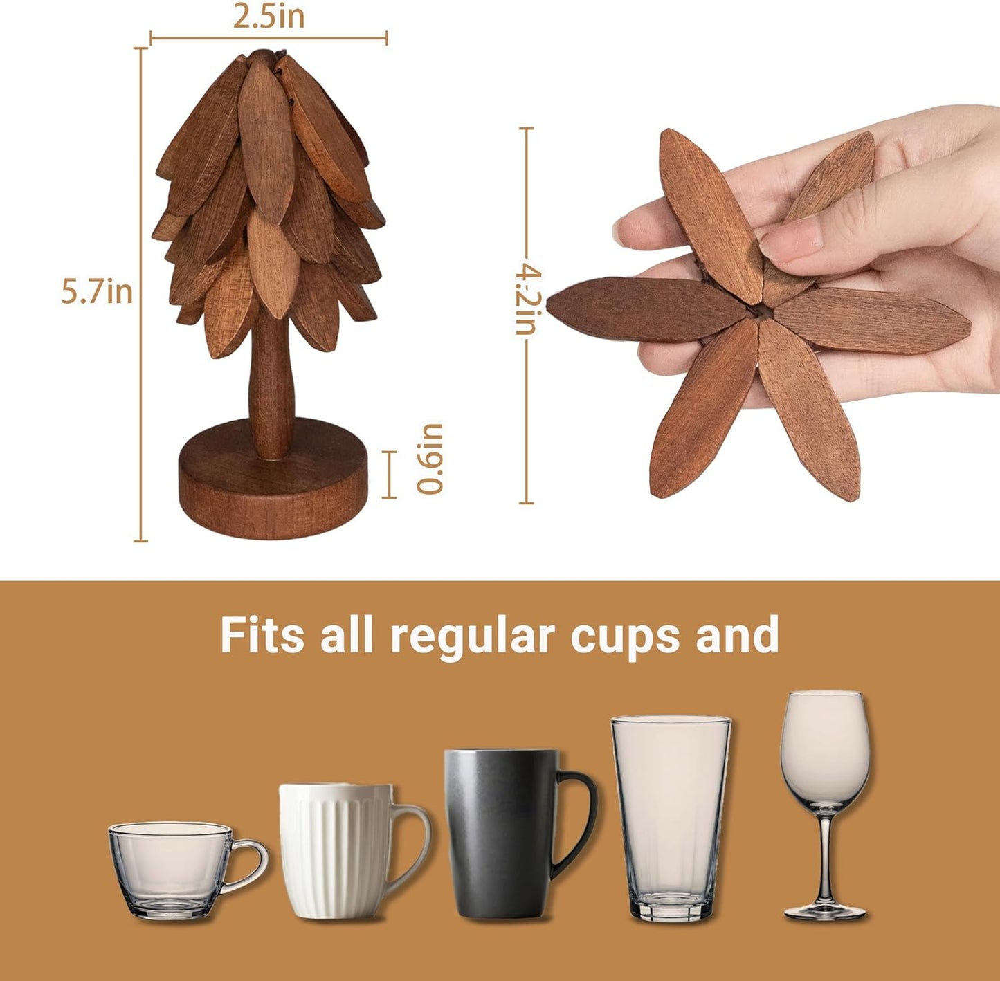 Yuoyar Coasters, Wooden Tree-Shaped Sapeli Wood Drink Coasters Set for Coffee Table, Kitchen Table Decor