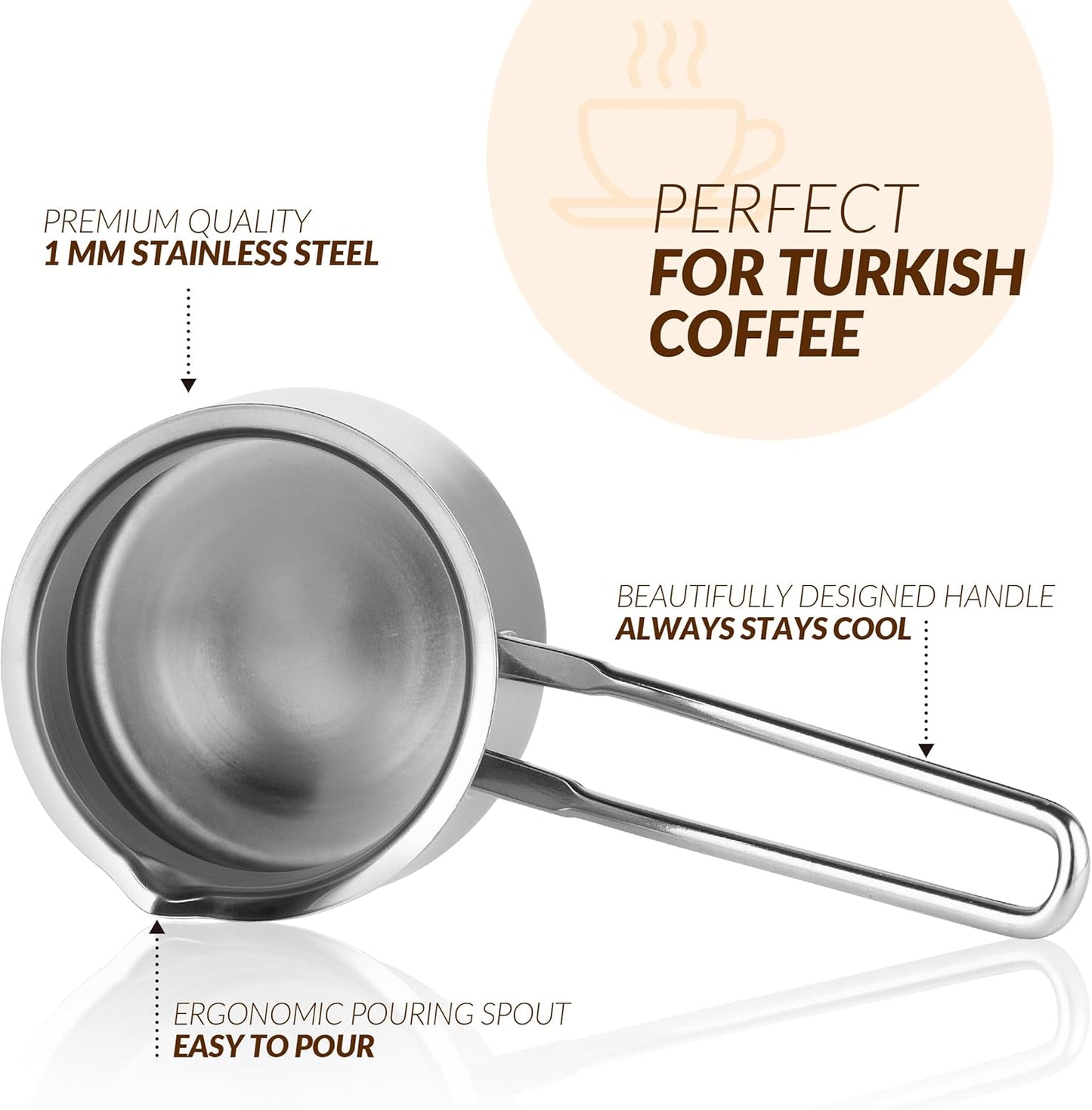 Quality Turkish Coffee Pot - Turkish Coffee Maker, Chai Pot, Arabic Coffee Pot, Briki Greek Coffee Pot, Greek Briki, Turkish Coffee Cezve, Turkish Coffee Pot Ibrik (24oz)