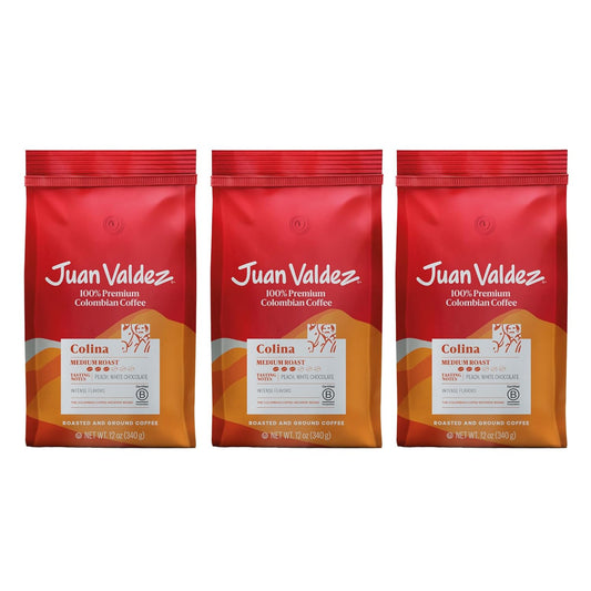 Juan Valdez Colina Ground Coffee, Balanced Roast 12 OZ - Premium Colombian Coffee - Unique “Caracolito” beans produce a coffee of balanced flavor and mild texture (Pack of 3)