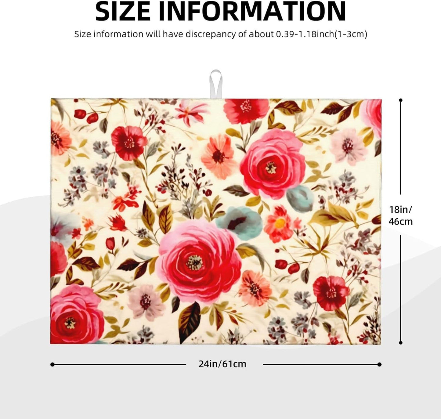 Large Dish Drying Mats For Kitchen Counter Microfiber Kitchen Drying Mat XL Draining Pad Absorbent Quick Drying Dish Mat 18x24 Inch - Floral Boho Flowers