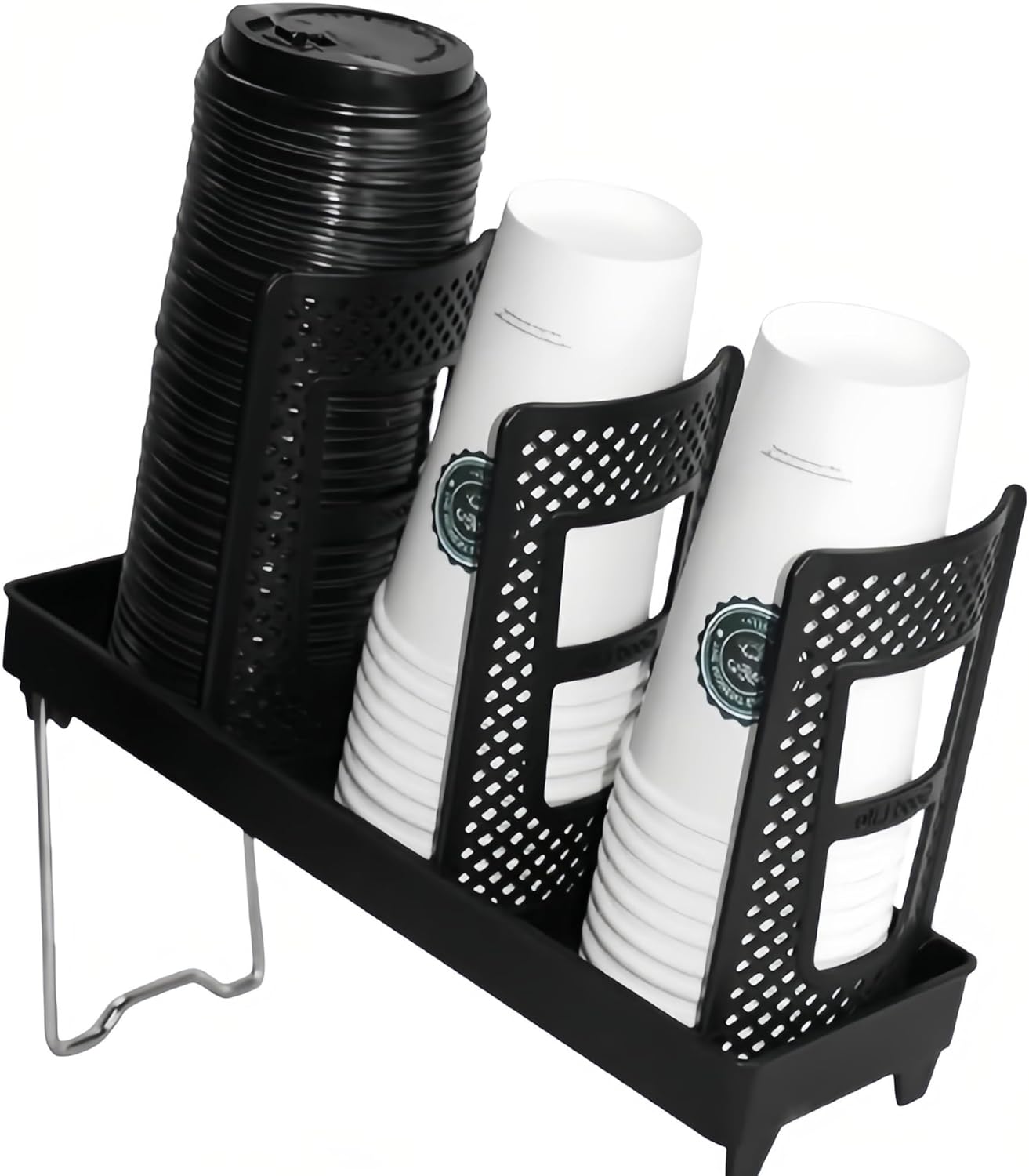 Cup Lid Dispenser and Dispenser Organizer Cup Display Stand,24 oz Plastic Coffee Cup Holder for Countertop,3Slots,Cup Display Stand on Restaurant,Bathroom,Kitchen,Coffee Shop