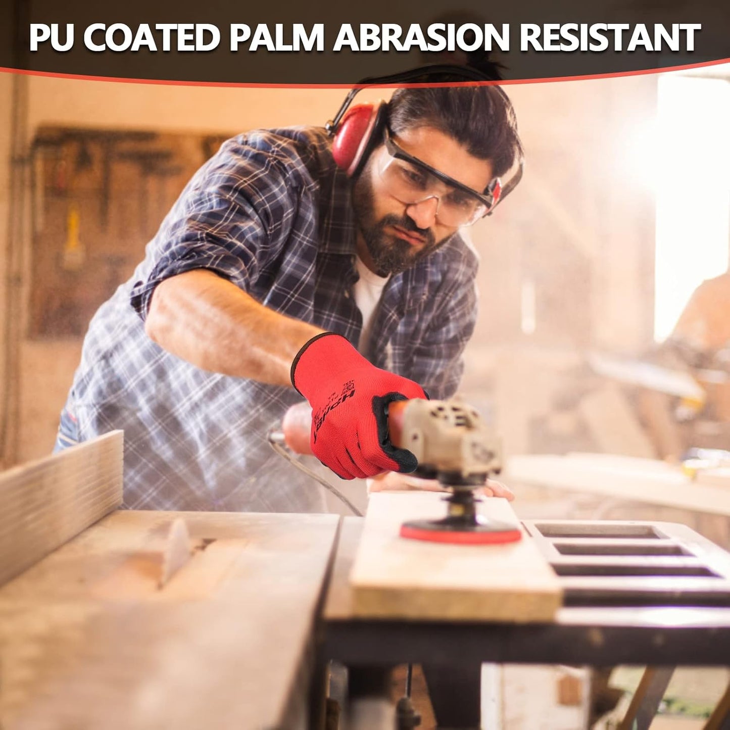 PU Coated Safety Work Gloves, 12 Pairs Work Gloves Mechanic Working Seamless Knit Glove with Polyurethane Coated Smooth