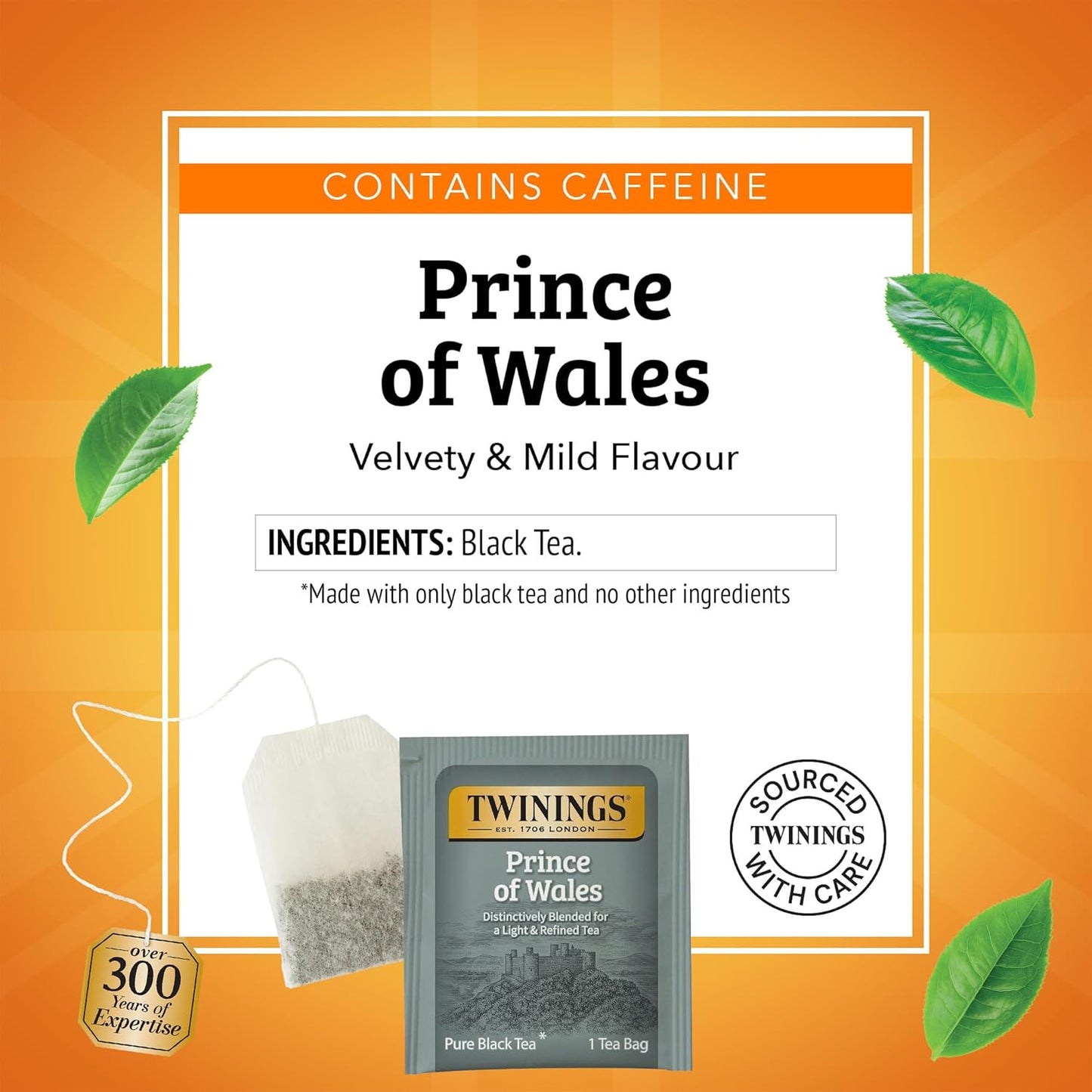 Twinings Prince of Wales Black Tea Individually Wrapped Bags, 20 Count (Pack of 1), Velvety Smooth & Mild, Caffeinated, Enjoy Hot or Iced, 20 Teabags