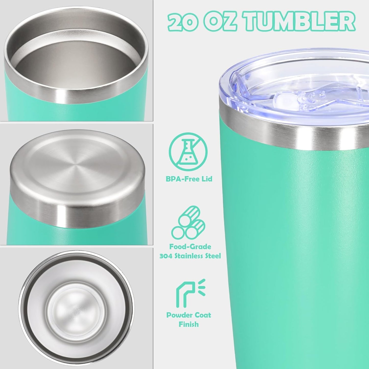 20oz Tumbler Bulk Stainless Steel Tumbler Cup with Lid Vacuum Insulated Double Wall Travel Mug, Durable Powder Coated Travel Coffee Tumbler Mug for Hot & Cold Drinks, Light Blue,12 Pack