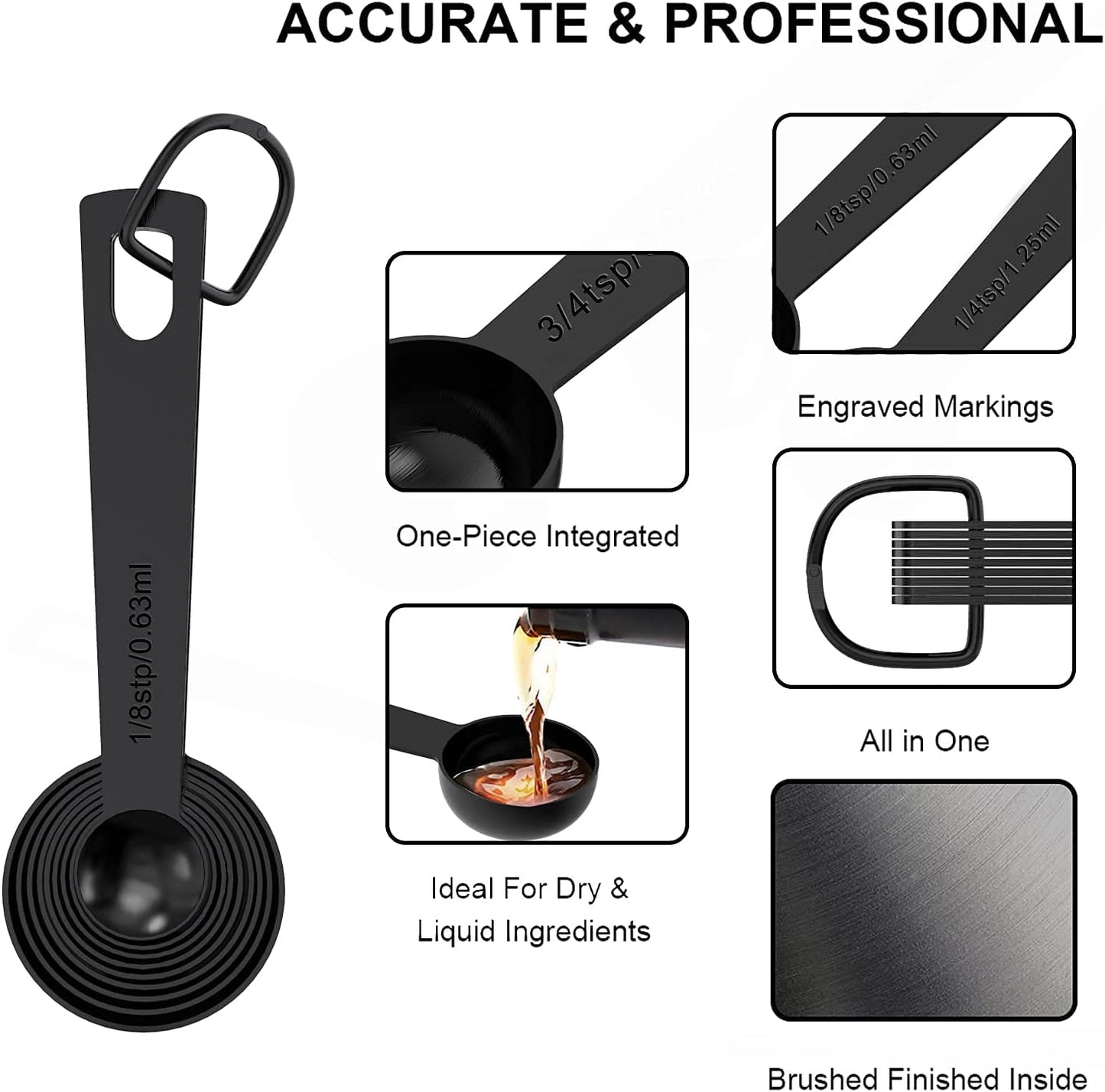 21 Pcs Stainless Steel Measuring Cups and Spoons Set, Wildone Stackable Metal Measuring Cups and Spoons for Cooking & Baking, Includes 7 Cups, 9 Spoons and 5 Mini Spoons（Black）