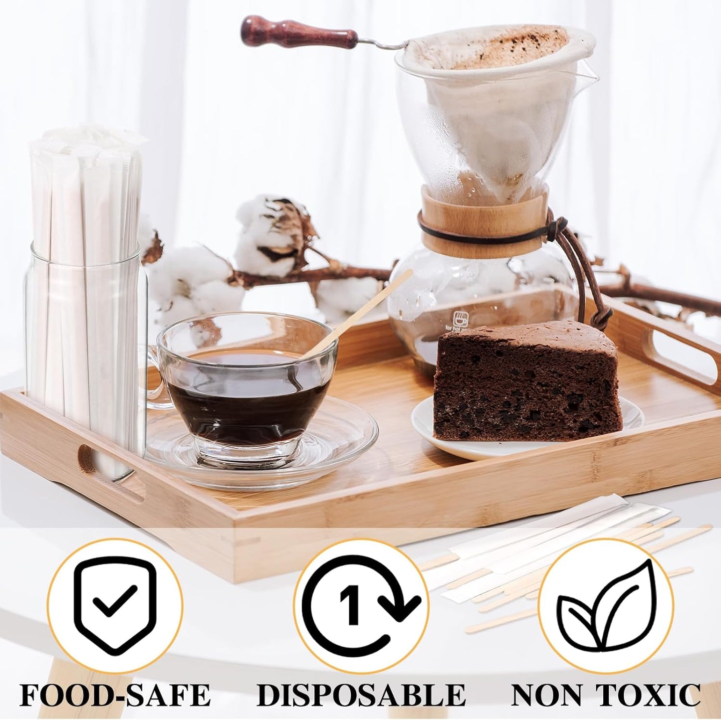 3000 Pcs Individually Wrapped Wooden Coffee Stirrers, Disposable Coffee Stir Sticks Round End Sticks Bulk Wood Stirrers for Cocktail Hot Drinks Restaurant Bar Home Office (5.5 Inch)