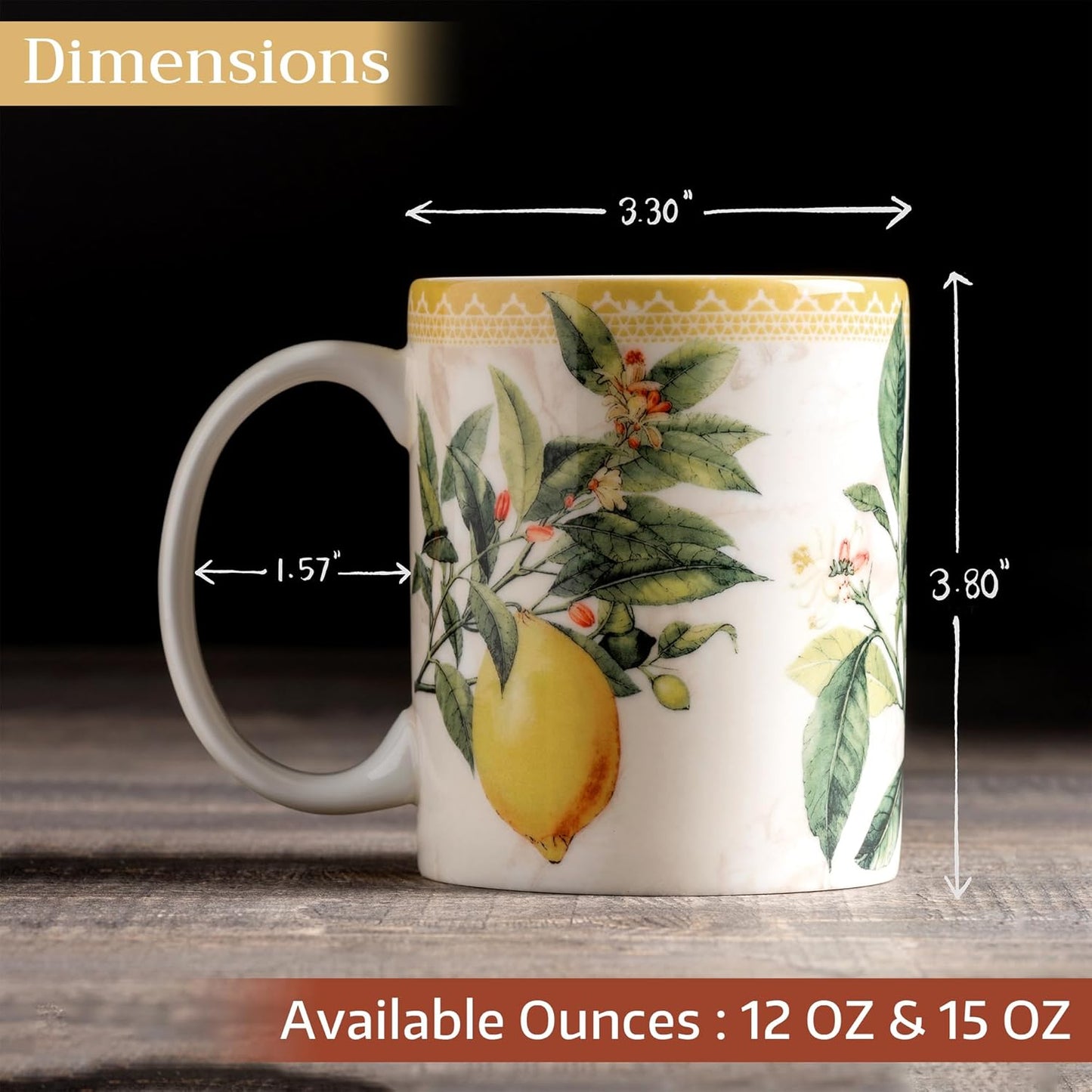 Maison d' Hermine Coffee Mug with Handles Fine Bone China Mugs Pack of One Tea Cups for Hot Beverages Cappuccino Latte Home Restaurant Office Perfect for Gift (Limoncello - Combava, 15 Ounce)