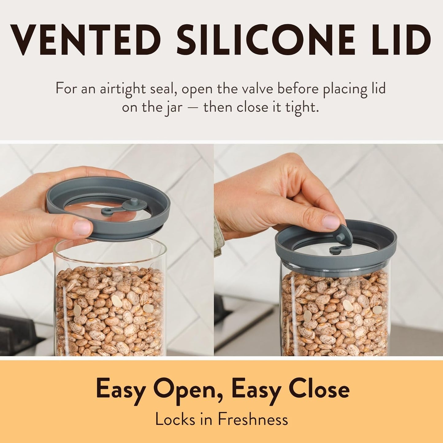 Glass Airtight Canisters with Silicone Lids – BPA-Free Borosilicate Containers for Food Prep, Storage, Wet or Dry Foods, Pasta, Rice, Flour, Tea, Herbs, Snacks – Set of 6 (17.5 oz)