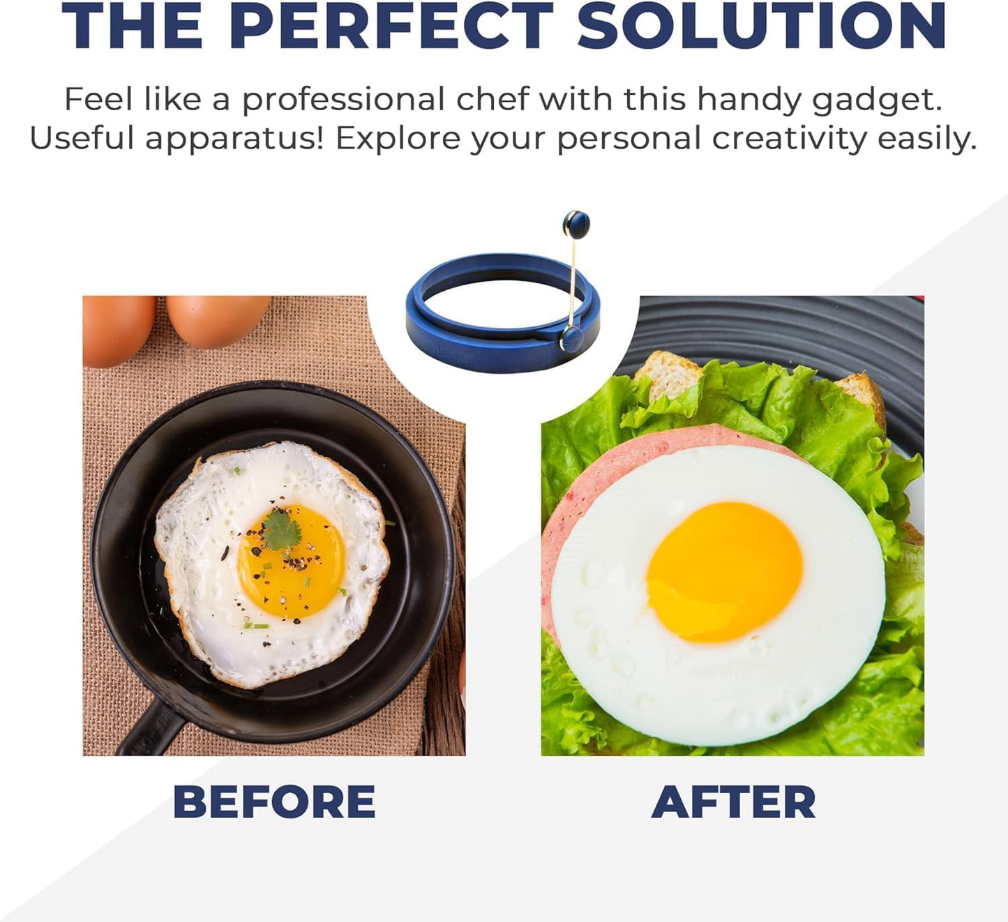 Professional 4 Inch Silicone Egg Ring, Pancake Mold Egg for Breakfast Sandwiches, Omelets and More, Nonstick Mold Ring, Round Blue (Pack of 2), Free e-Book by Abam (Blue & Red)