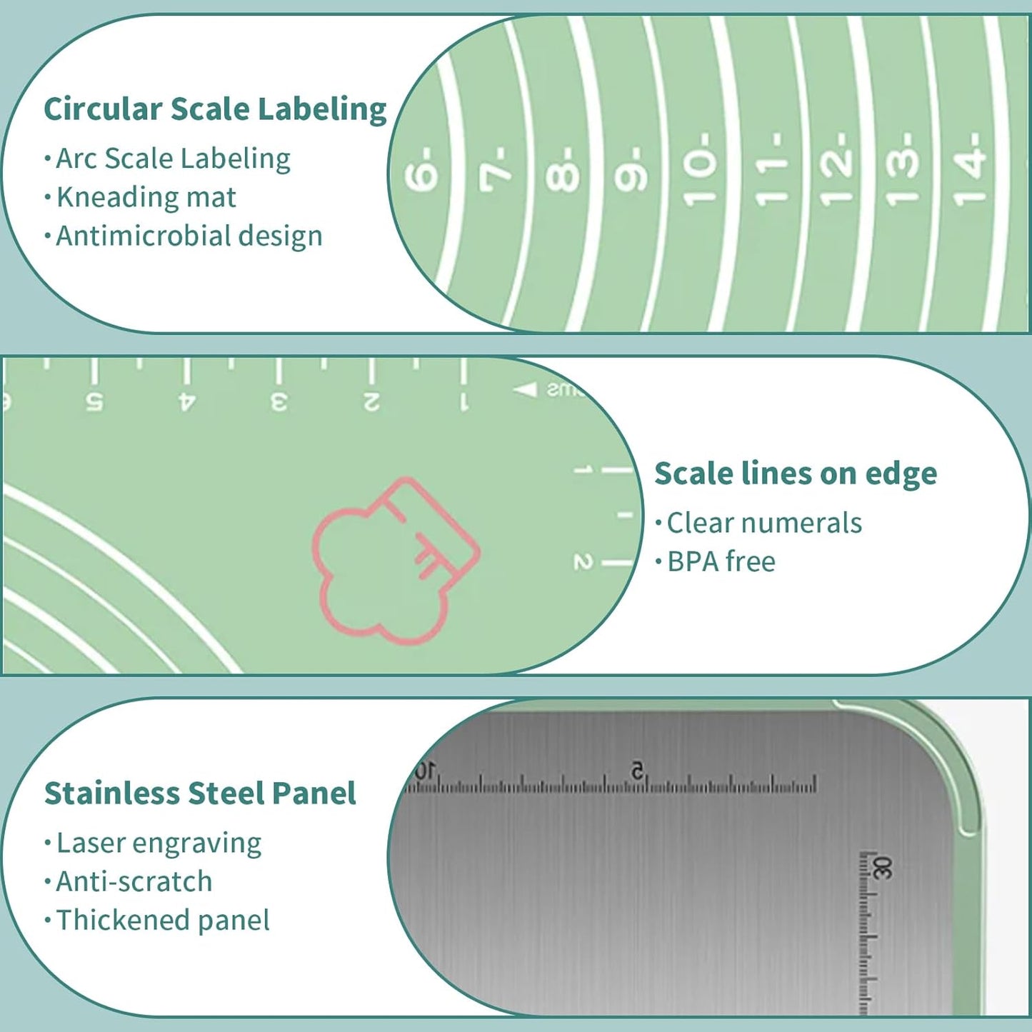 Stainless Steel Cutting Board, Double Sided Chopping Board with Scale for Pastry, 2-In-1 Cutting Board with Juice Groove and Anti Slip Surface