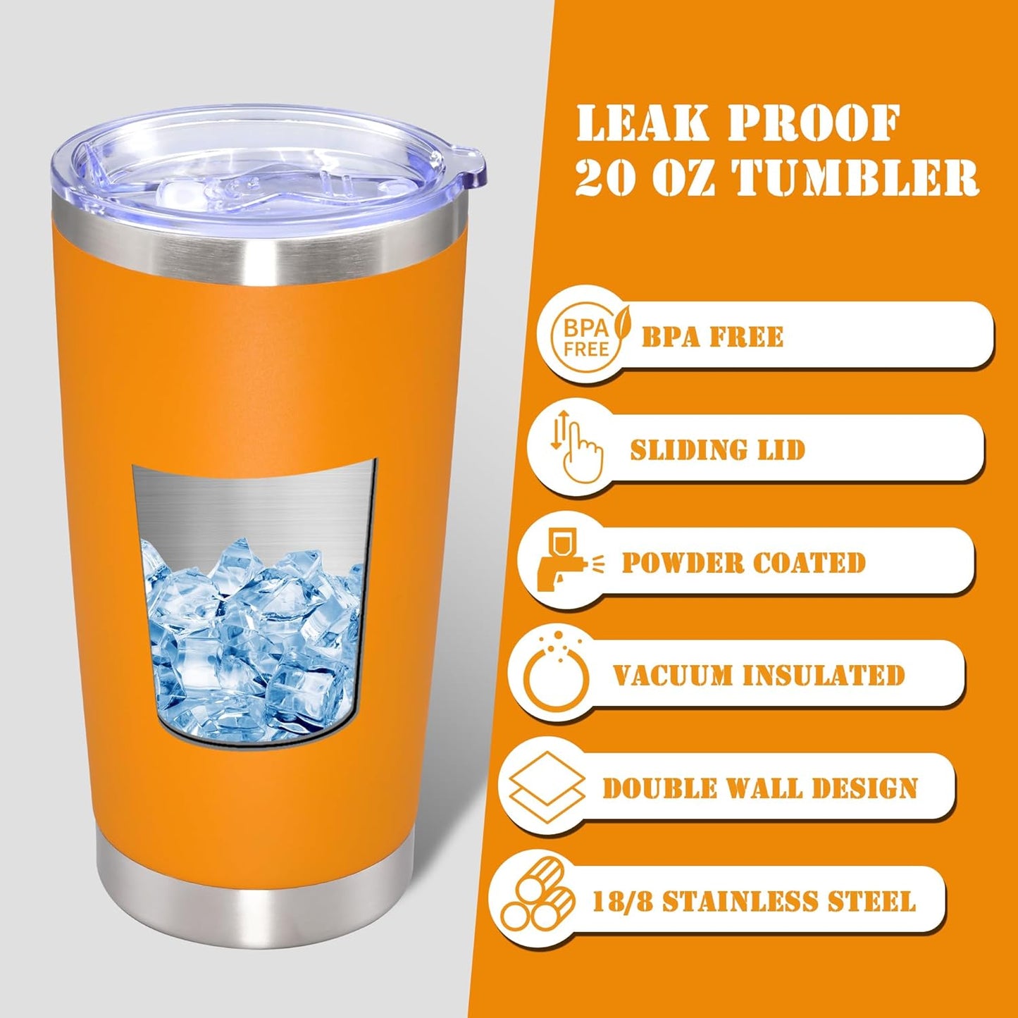 20 oz Tumbler with lid Double Wall Vacuum Insulated Tumblers Stainless Steel Coffee Mug Travel Coffee Tumbler Powder Coated Tumbler Cup Keep Hot&Cold - (Orange 12 Pack)