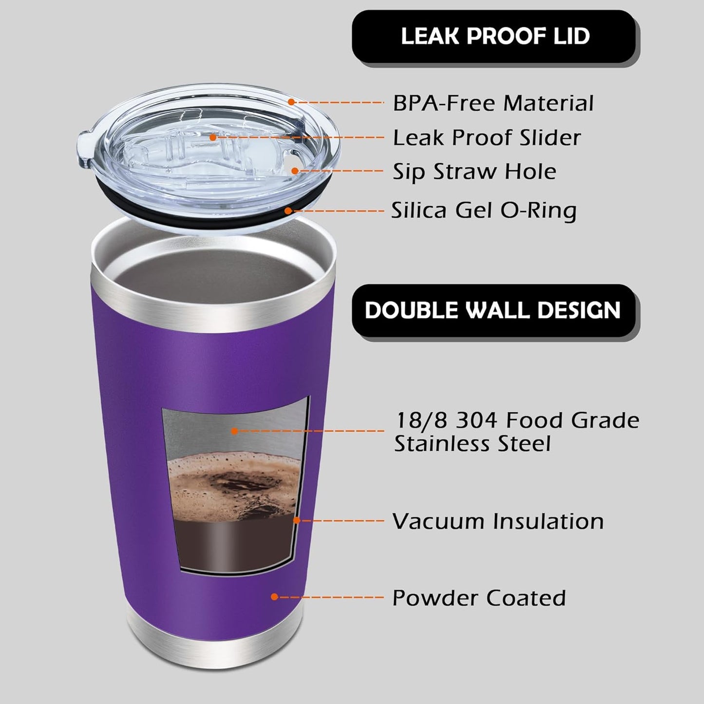 20oz Tumbler Bulk Stainless Steel Tumblers with Lid Vacuum Insulated Double Wall Travel Coffee Mug Powder Coated Tumbler Cup for Hot and Cold Drinks(Purple, 12 pack)