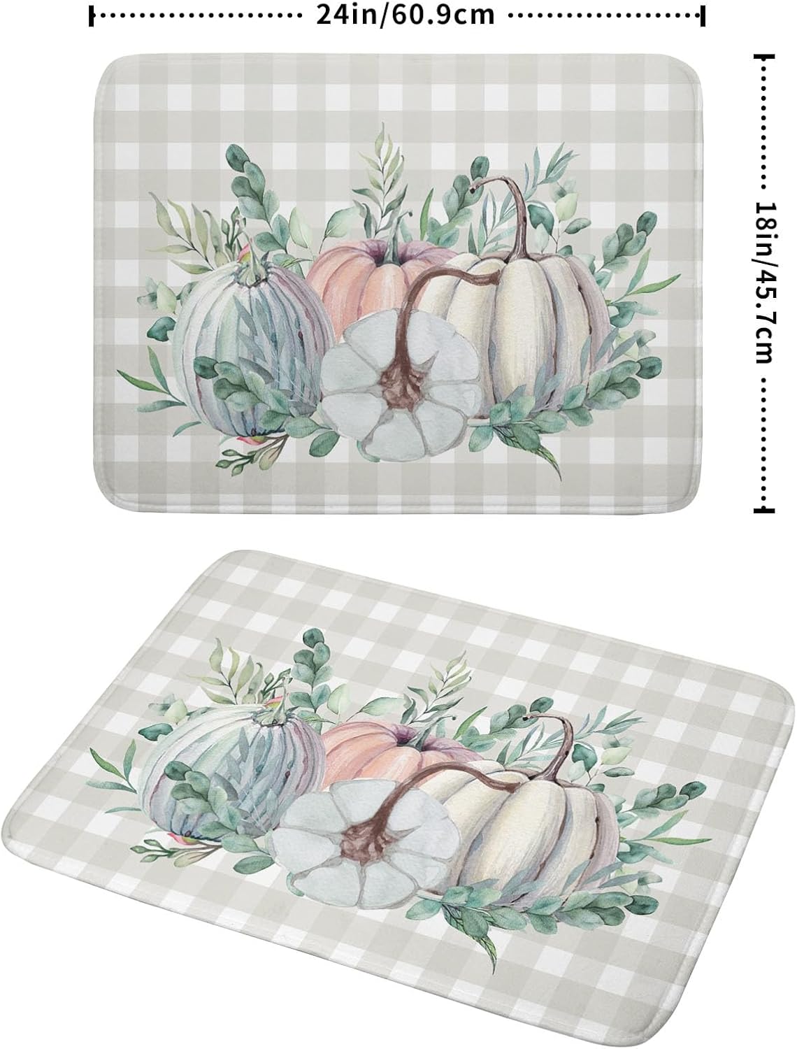 Fall Colorful Pumpkin Dish Drying Mat for Kitchen Counter,Green Leaves Drying Mat with Hanging Loop 18 x 24 Inch Microfiber Grey White Check Plaids Dish Drying Pad Dish Rack Drainer Mat for Coffee Bar