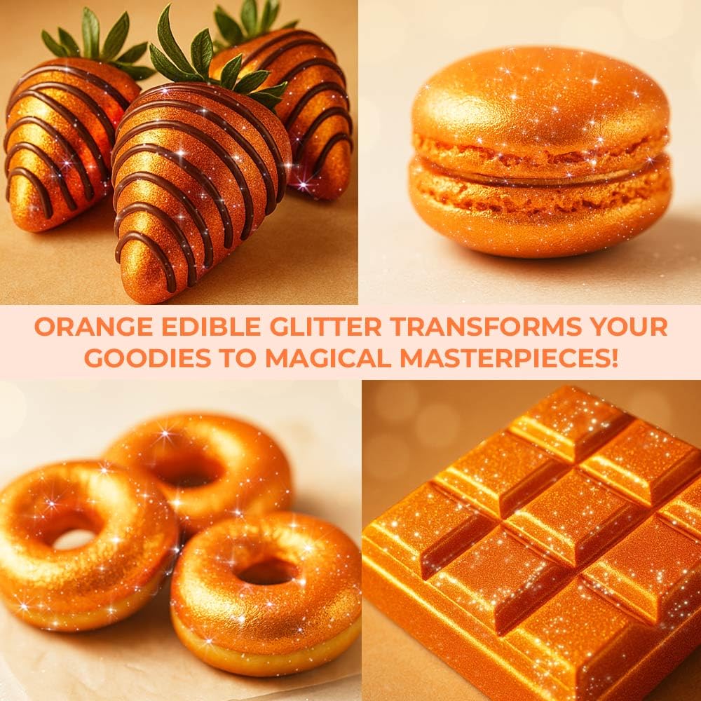 Bulk (20g) Orange Edible Glitter for Drinks | Premium Edible Glitter for Cakes Drink Brew Glitter Orange Edible Glitter Orange Cake Decorations Edible Orange Glitter for Strawberries Cocktail Glitter