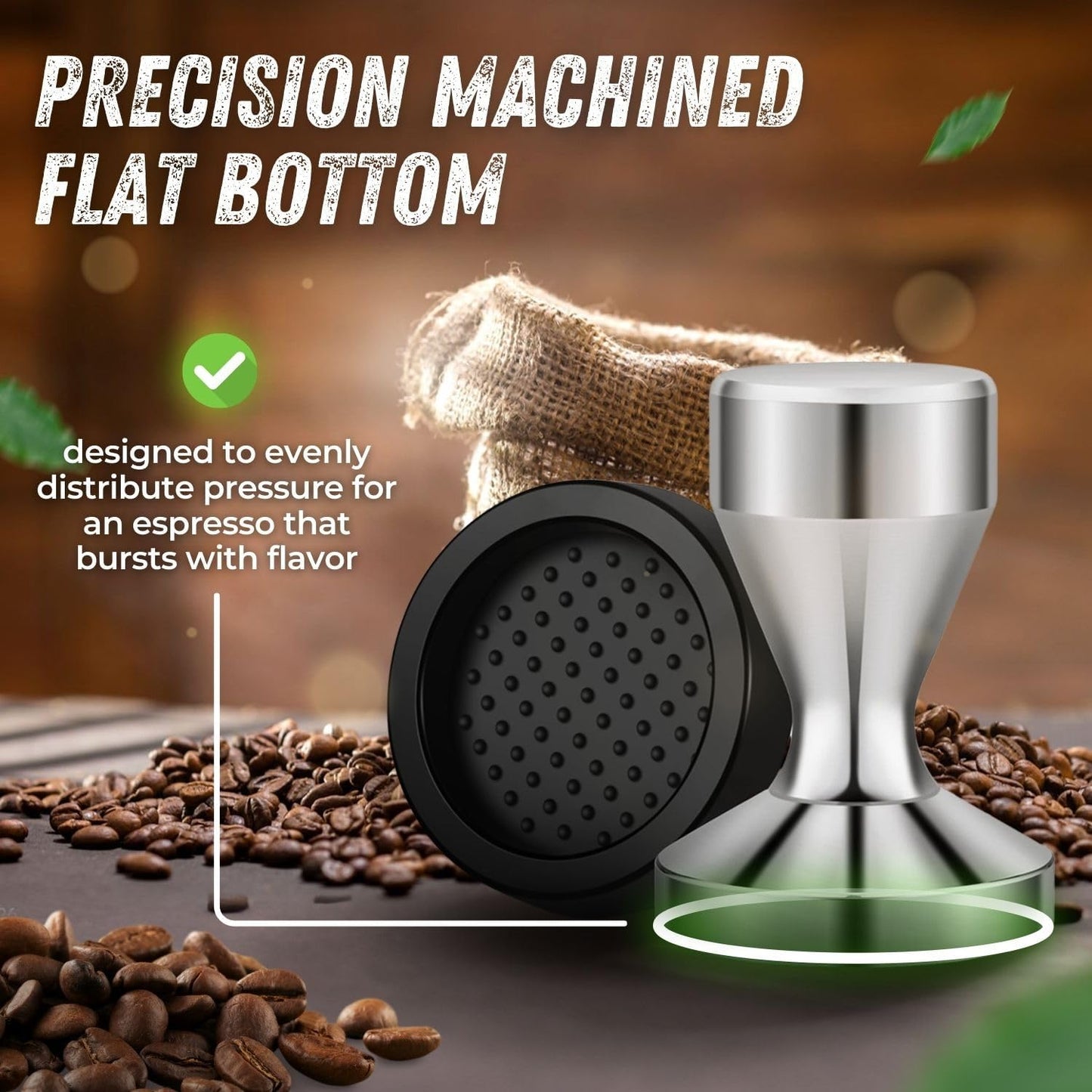 Flexzion Espresso Tamper 51mm Diameter Stainless Steel Coffee Tamper Flat Base Grip Handle Professional Barista Espresso Hand Press Kitchen Accessories, Silver