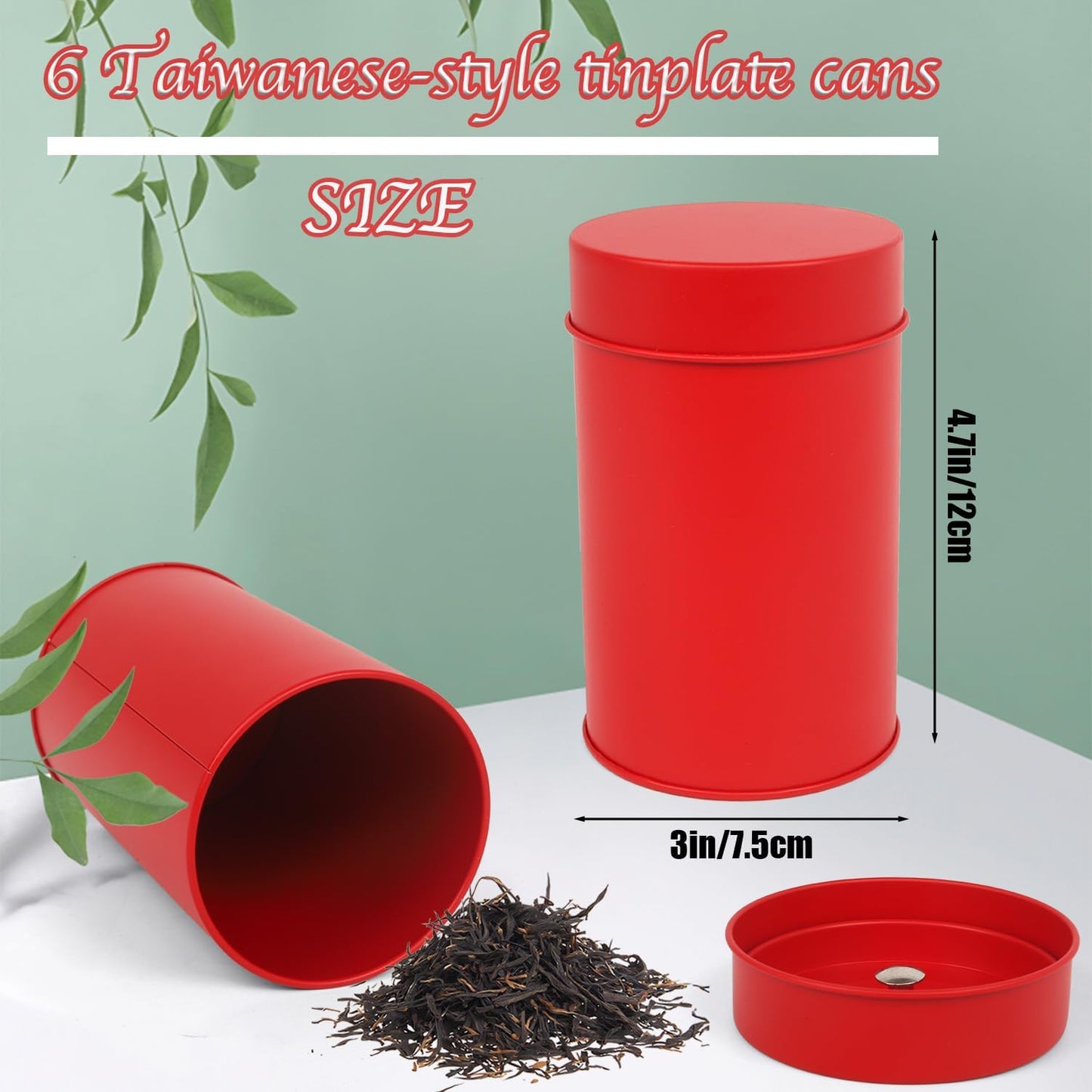 Tea Canister, 6 Pack Tea Tin Loose Leaf Tea Storage Tea Tins For Loose Tea, Tea Storage Loose Leaf Metal Tea Tin Canister For Loose Tea Storage Coffee Sugar Candy Herbs And Spices (Red)