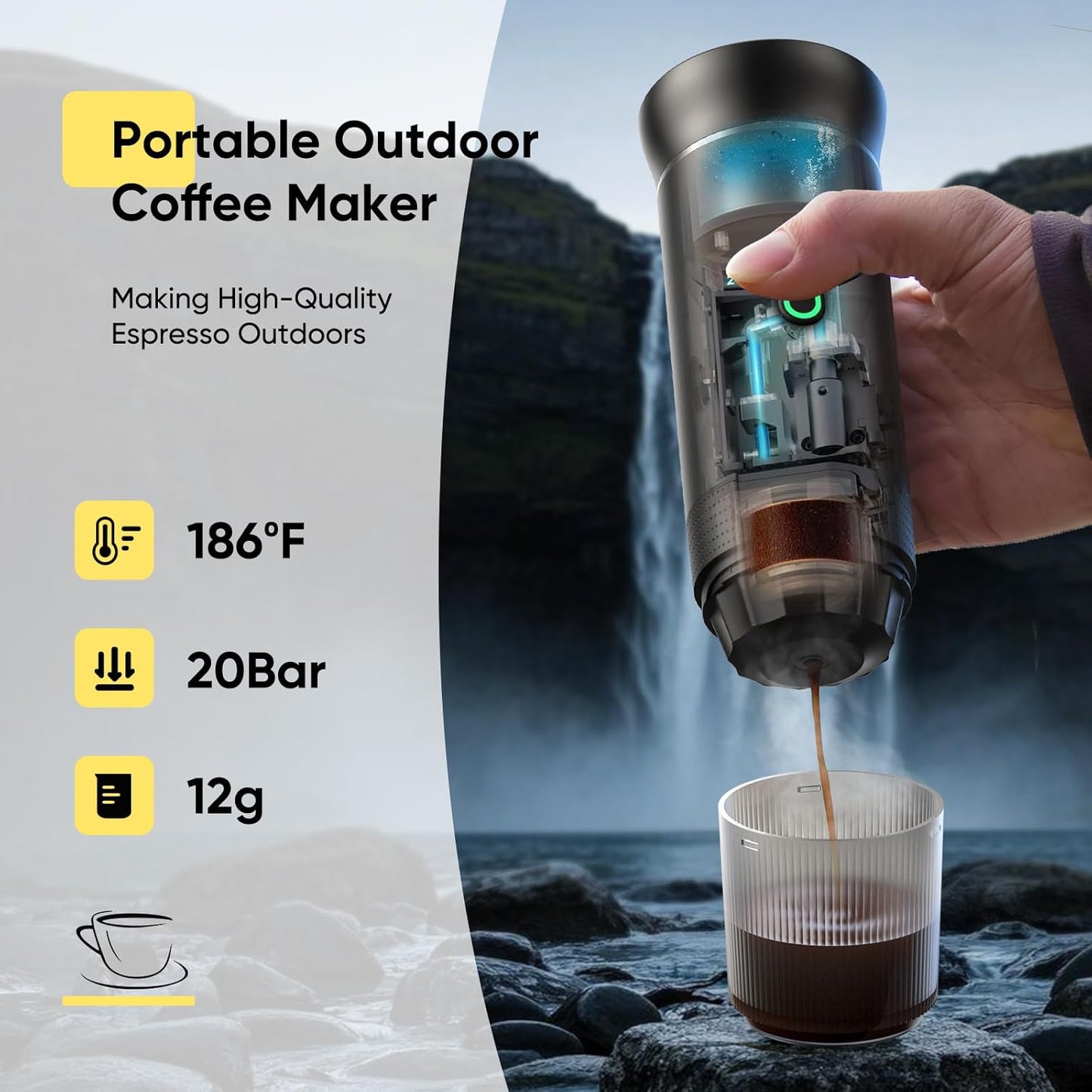 Portable Espresso Machine, Travel Coffee Machine for Camping, Car Self-Heating Coffee Maker with USB-C,Compatible With Ground Coffee & NS Capsules, Portable Espresso Maker for RV, Home, Hiking
