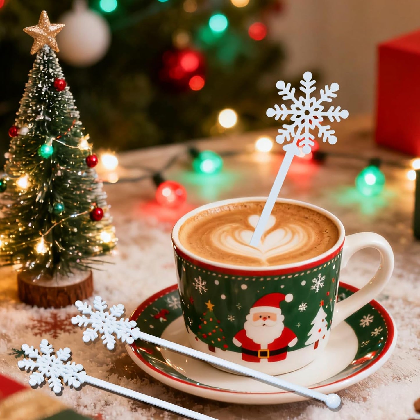 30pcs Snowflake Drink Stirrers Christmas Plastic Swizzle Sticks Beverage Winter Stir Sticks Reusable Coffee Cocktail Stirrers Bar Supplies for Cocktail Xmas Party Decor Winter Holiday Cocoa Bar