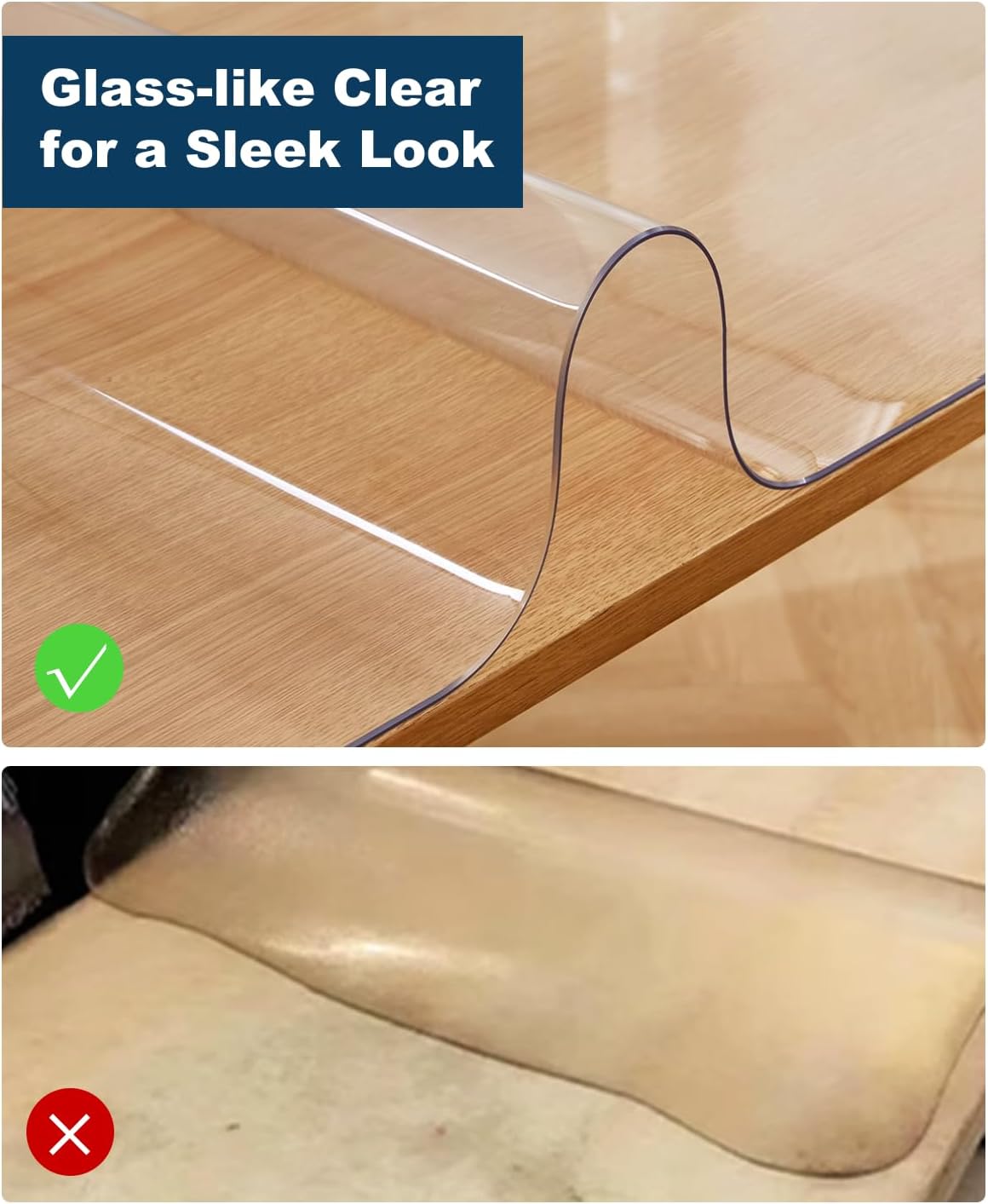 Crystal Clear Plastic Table Cover Protector, 42" x 78" Spill Resistant Easy Flat PVC Desk Pad Mat, 1.5mm Thick Rectangle Vinyl Table Top Protector for Dining Room Table, Office, Dresser