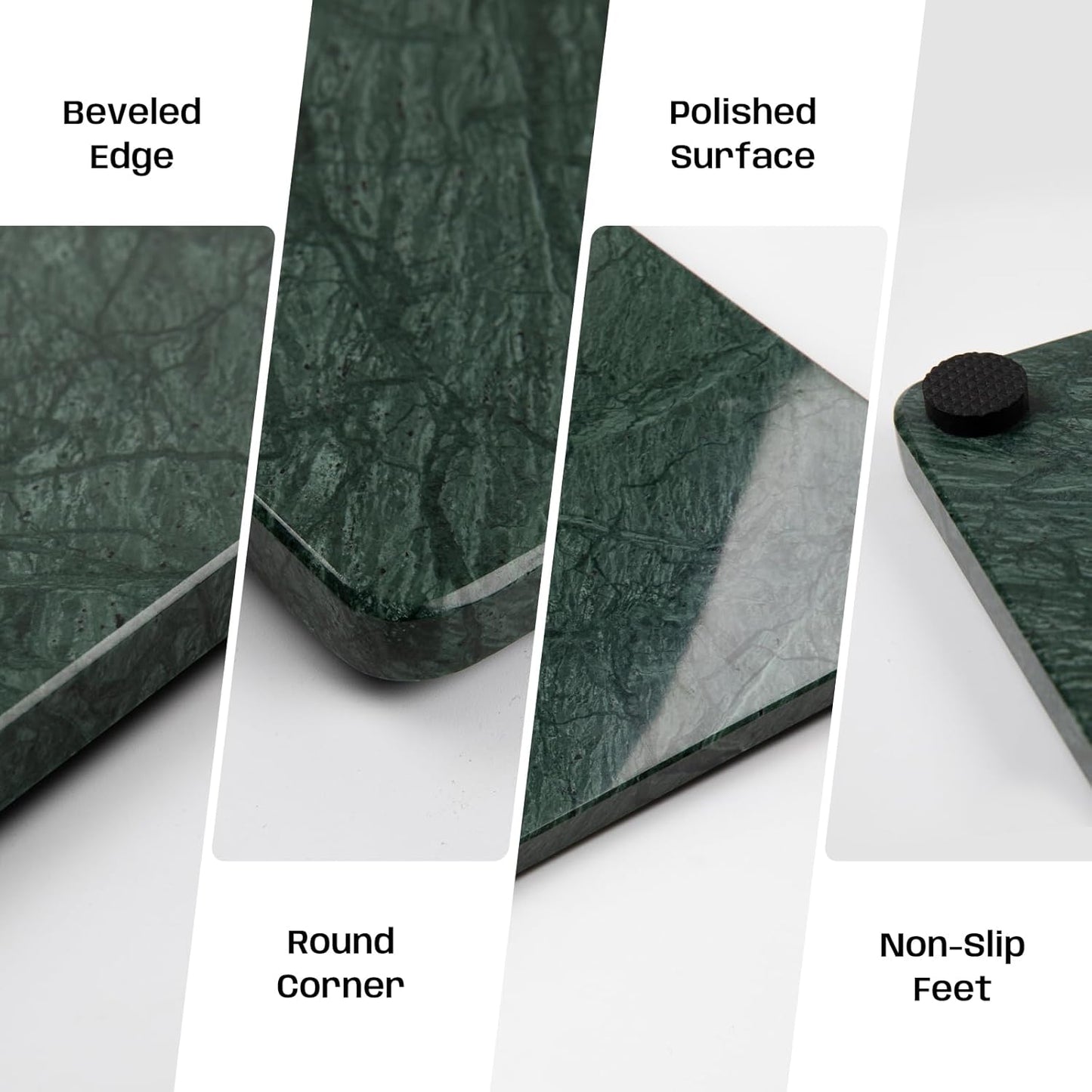 Green Marble Cutting Board, Marble Slab Pastry Board 12x20 Inch With Non-Slip Feet For Baking, Cheese, Charcuterie, Chocolate