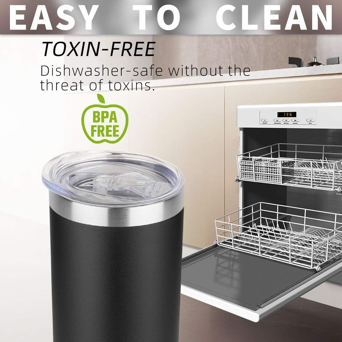 HASLE OUTFITTERS 20 oz Skinny Tumblers Bulk Set, Stainless Steel Insulated Slim Tumblers with Lids, Reusable Double Wall Travel Coffee Mugs, Durable Powder Coated Travel Water Cups(Black, 4)