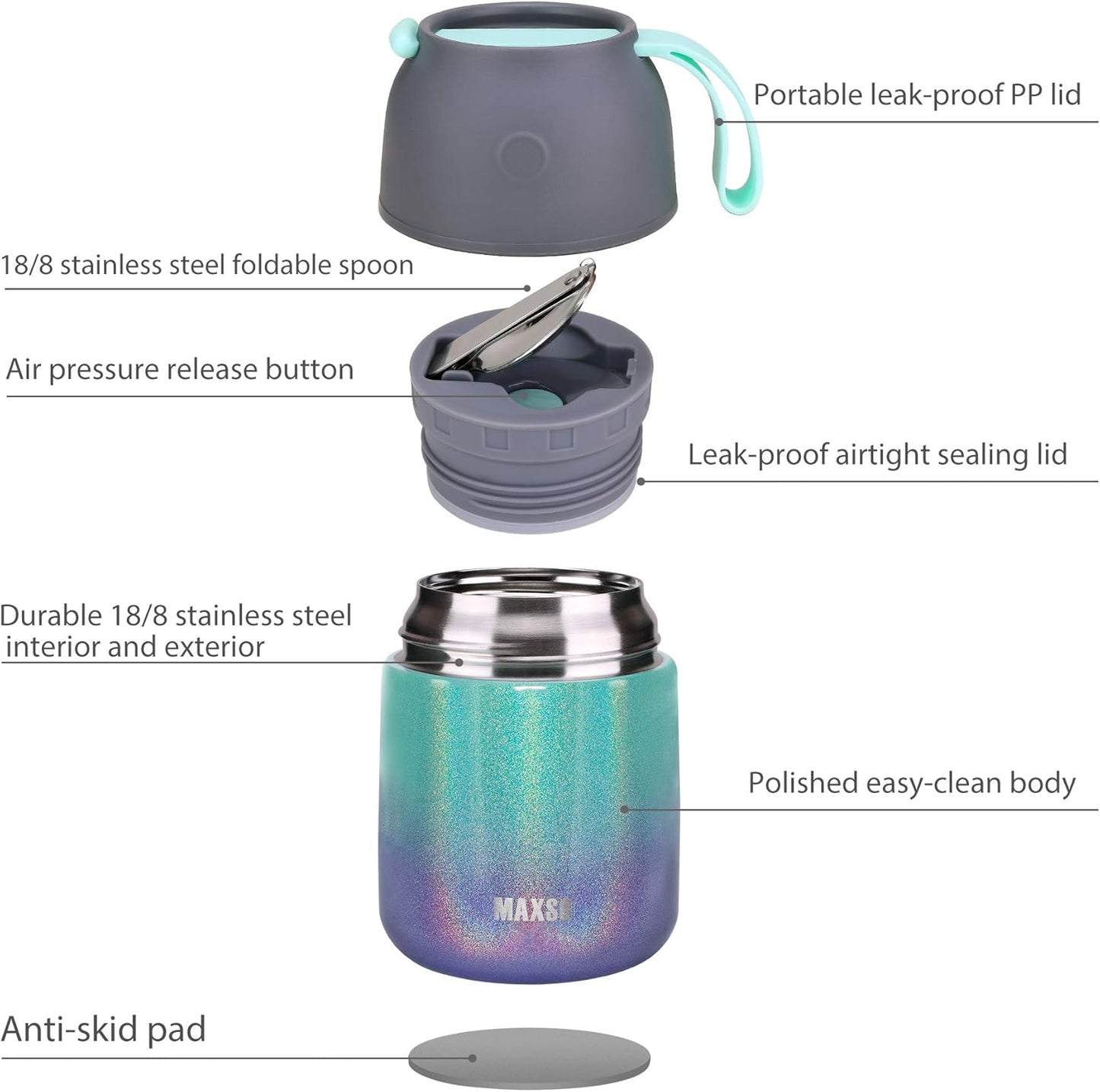 Insulated Thermo Food Jar for Hot & Cold Food for Kids Adult, 17&24 oz Soup Thermal Hot Food Containers for Lunch, Triple Layer Insulation Stainless Steel Food Jar with Spoon(2 Pack Rainbow)