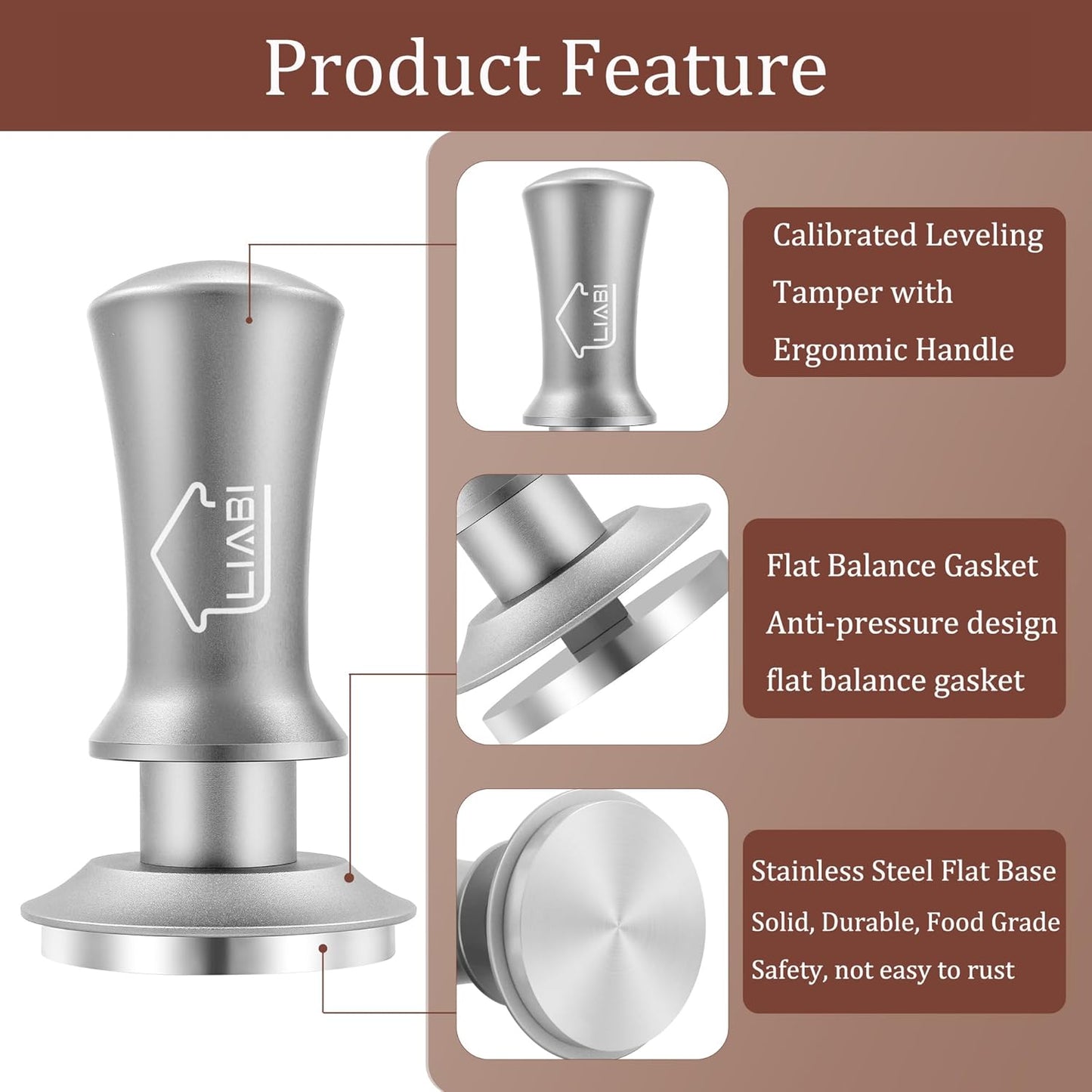 Coffee Tamper 51mm, Espresso Tamper with 2 Spring Loaded Tamper, Barista Coffee Tamper Tools with Aluminum Tamper Stand Holder, 100% Stainless Steel Flat Base Tamper for Espresso Machine(Silver)
