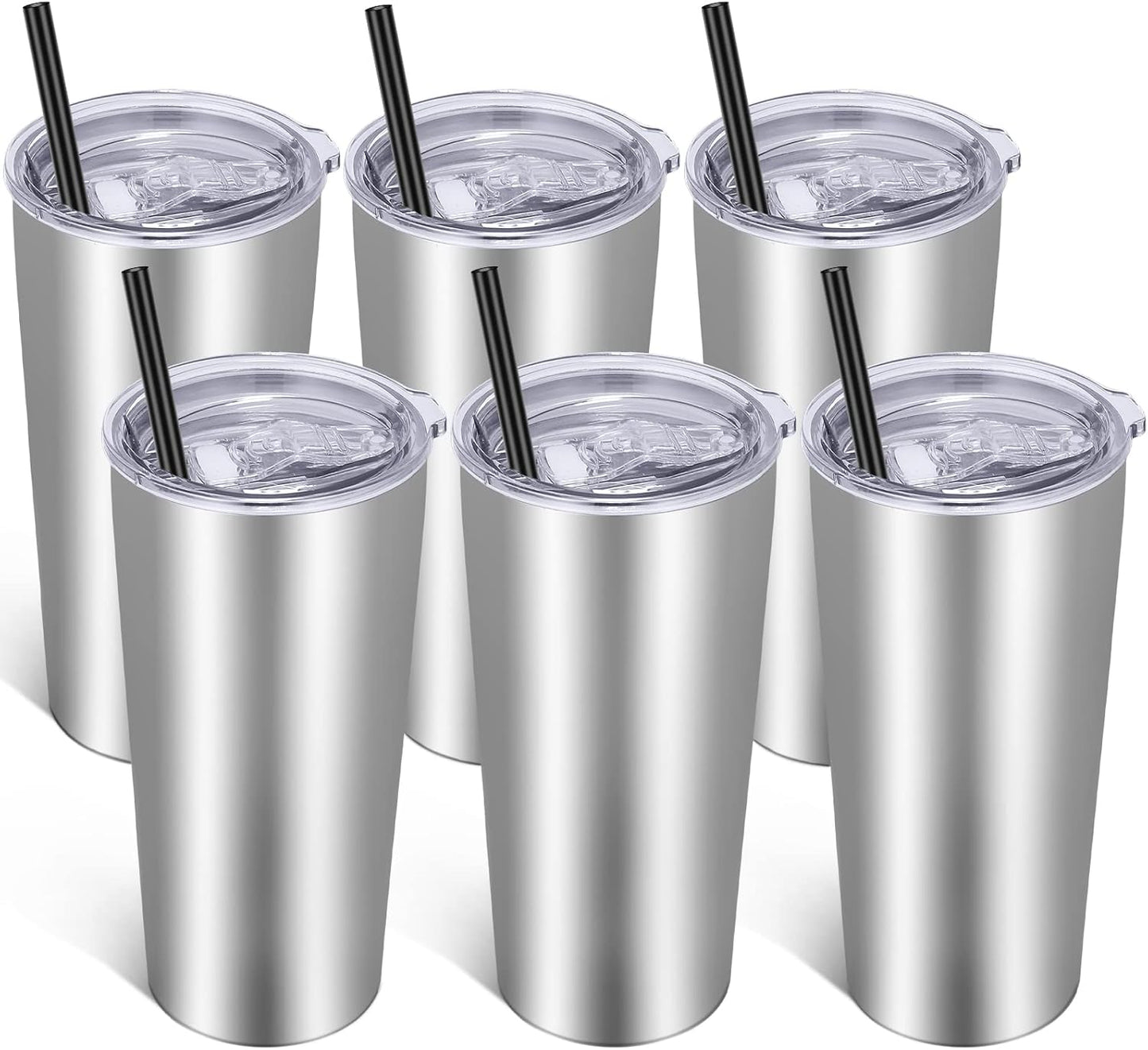 VEGOND 20oz Tumbler Bulk with Lid and Straw 6 Pack, Stainless Steel Vacuum Insulated Tumbler, Double Wall Coffee Cup Travel Mug, Stainless Steel