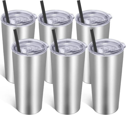 VEGOND 20oz Tumbler Bulk with Lid and Straw 6 Pack, Stainless Steel Vacuum Insulated Tumbler, Double Wall Coffee Cup Travel Mug, Stainless Steel