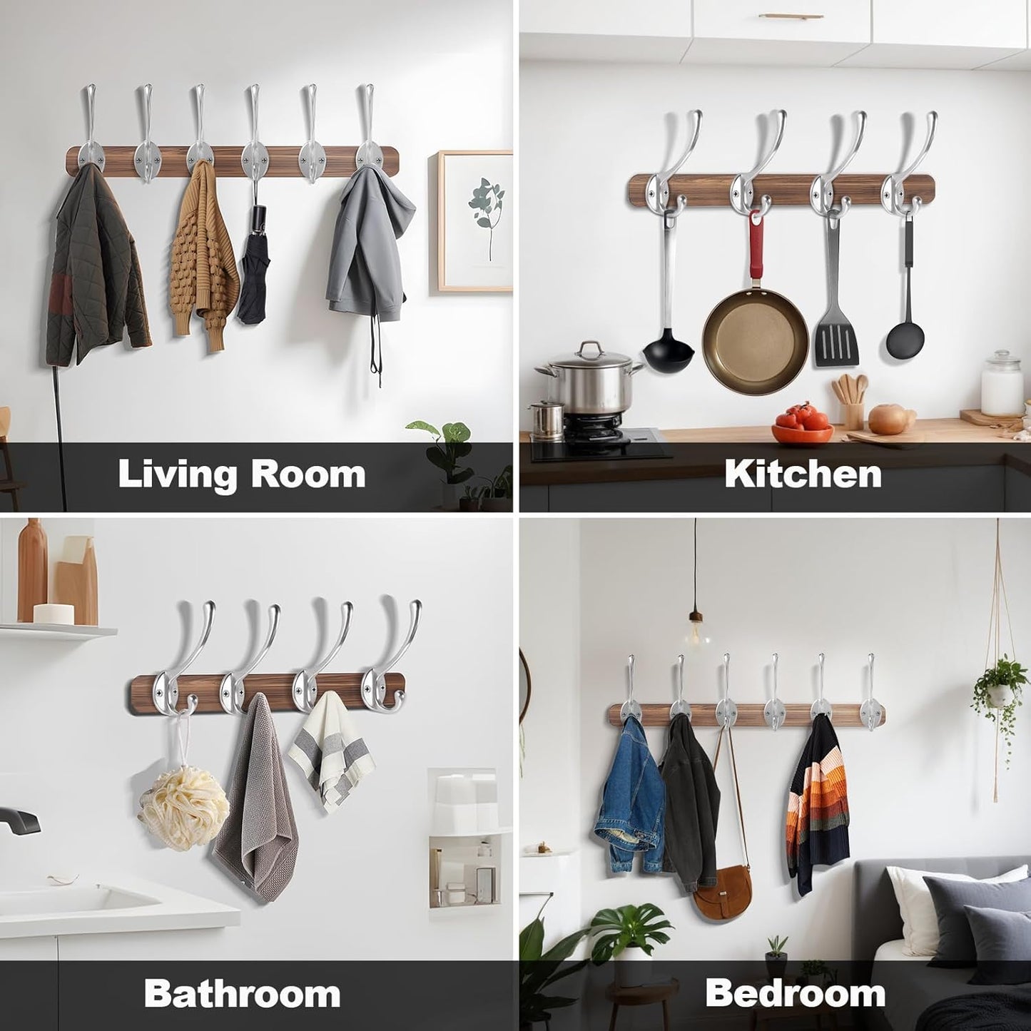 Wall Hooks for Hanging, 15-Pack Heavy Duty Metal Coat Hooks, for Living Room, Bathroom, Kitchen, Bedroom for Towel, Hat, Key, Closet, Bag (Silver)