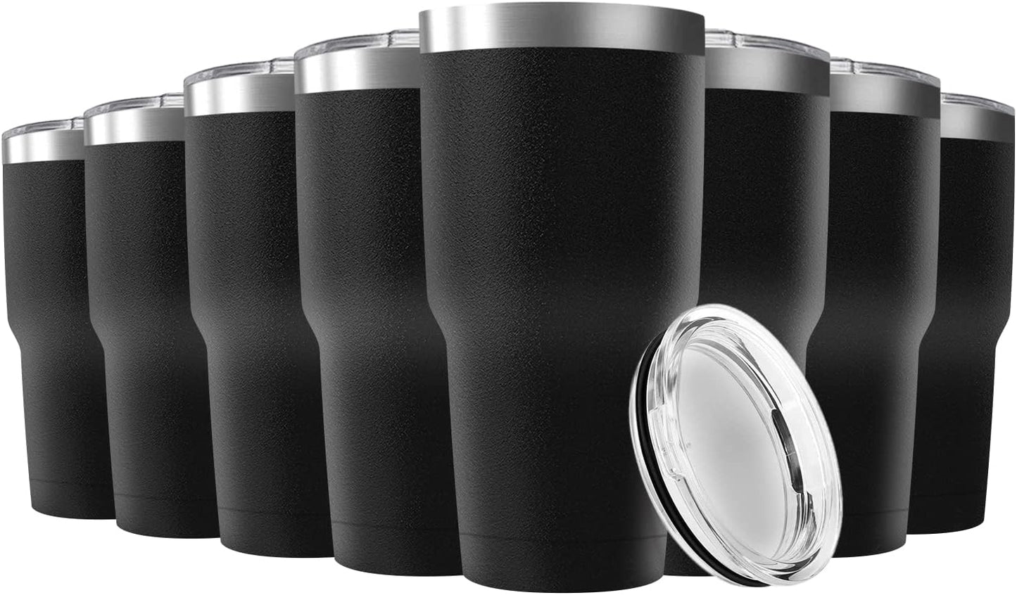30oz Stainless Steel Travel Mug with Lid, 8 Pack Double Wall Vacuum Insulated Bulk Tumbler, Powder Coated Coffee Cup Suitable for Vehicle Cup Holders(Black)