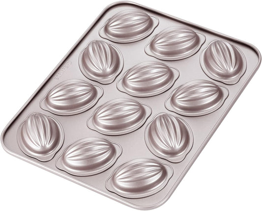 CHEFMADE Muffin Cake Pan, 12-Cavity Non-Stick Rugby-Shaped Bakeware for Oven Baking (Champagne Gold)