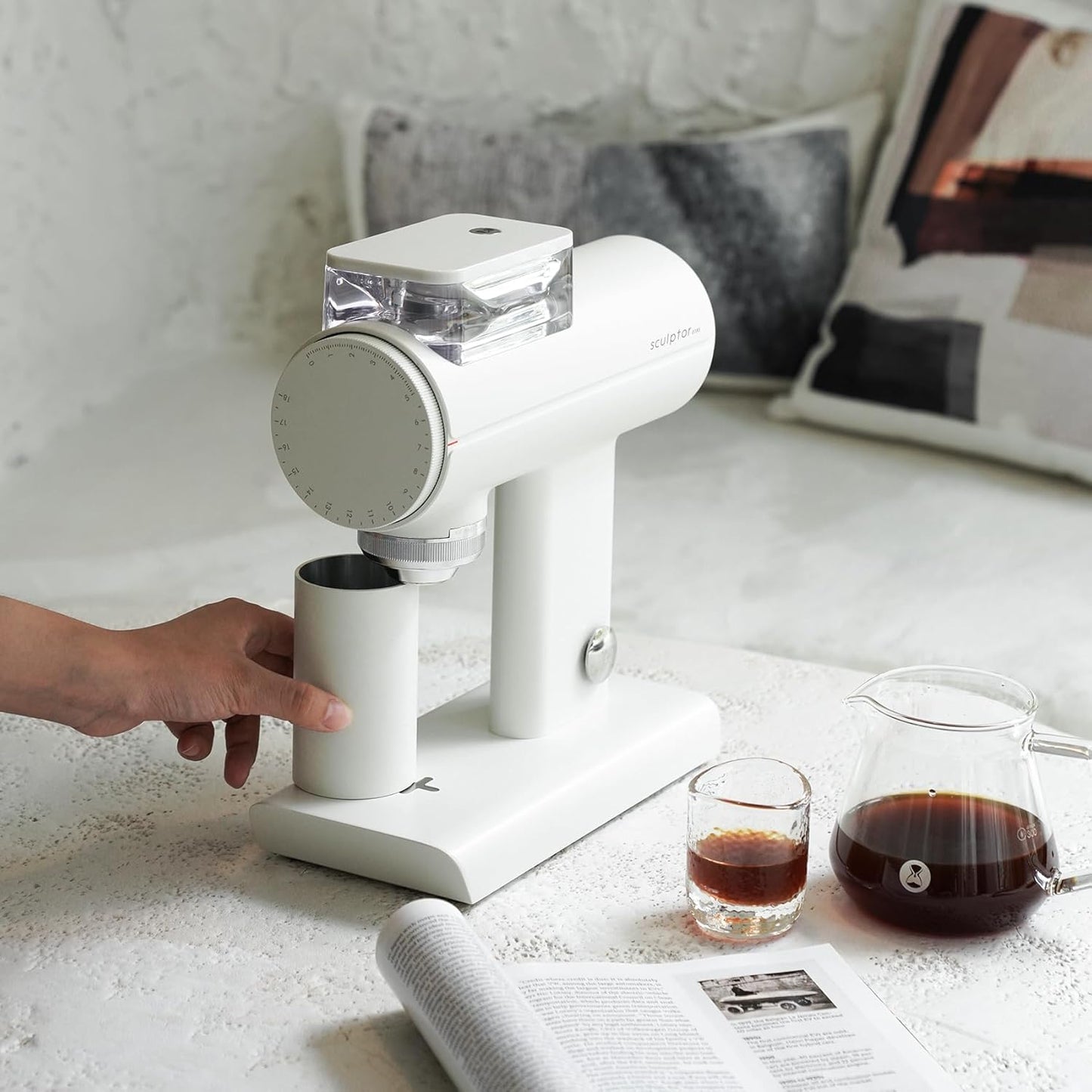 TIMEMORE Sculptor 078S Flat Burr Coffee Bean Grinder, Electric Espresso Grinder with Stepless Coarseness Adjustment, Suitable for Espresso, Pour over, French Press, Cold Brew - White