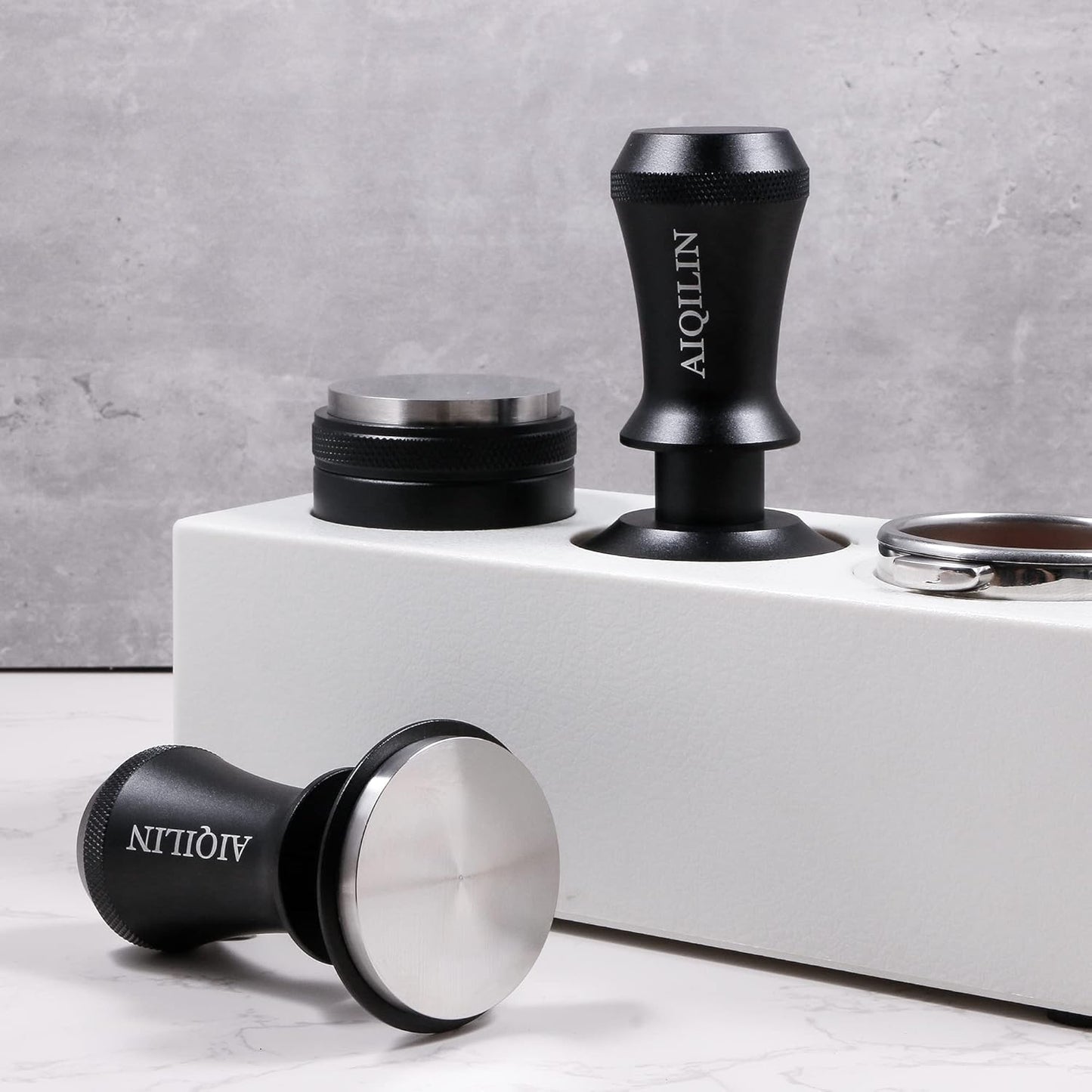 Espresso Tamper, Constant 30lb Coffee Tamper with double Calibrated Spring Loaded, Stainless Steel double spring loaded Coffee Tamper Fits for All Portafilters- Flat Base (53mm, BLACK)