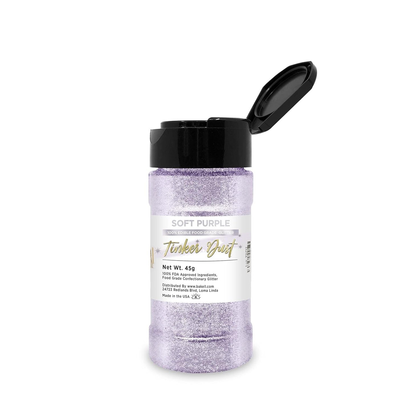 BAKELL Soft Purple Edible Glitter, 45 Grams | TINKER DUST Edible Glitter | KOSHER Certified | 100% Edible Glitter | Cakes, Cupcakes, Cake Pops, Drinks, Dessert Vegan Glitter & Dusts (45g Shaker, Soft Purple)