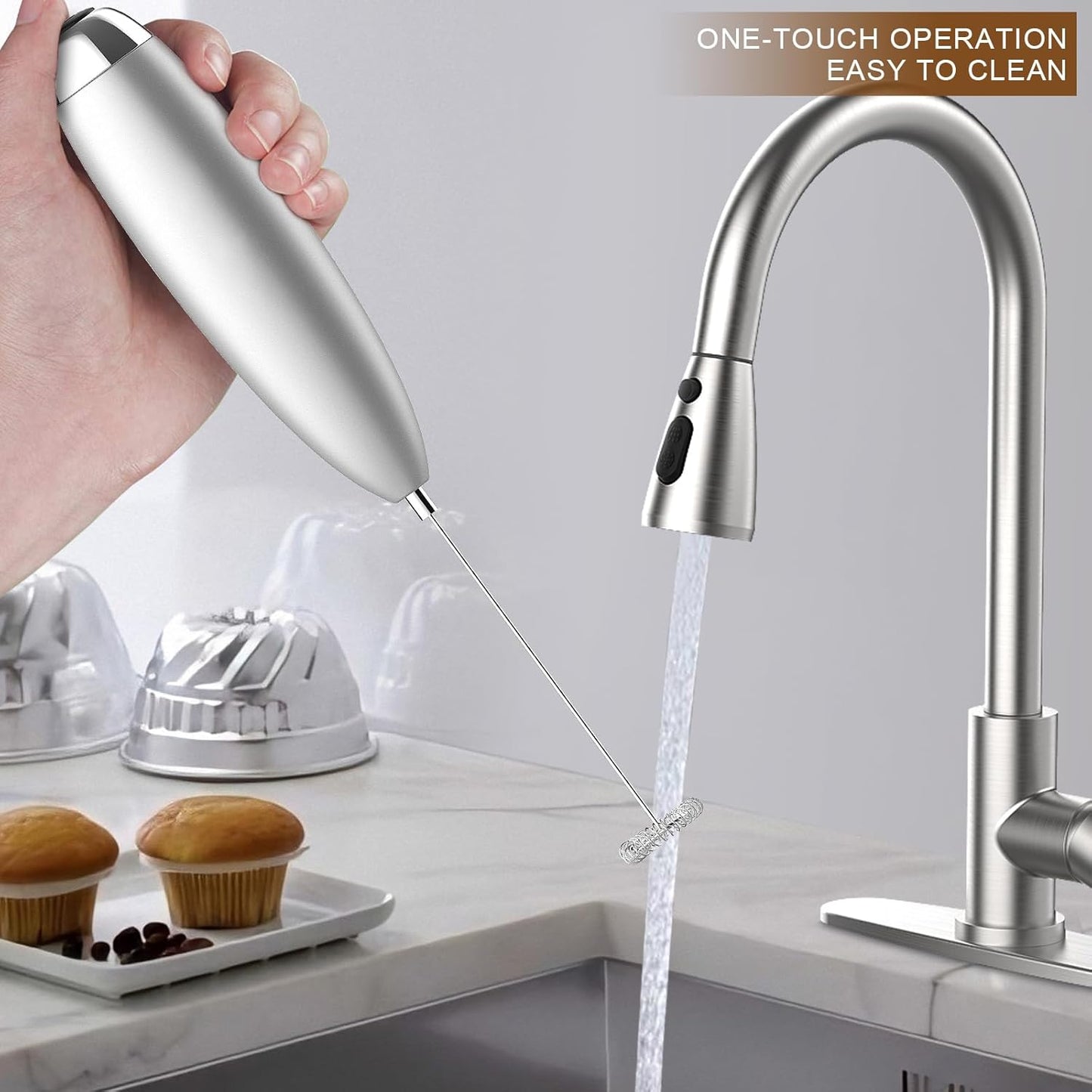 Milk Frother, Coffee Frother Handheld, Hand Mixer, Upgraded Motor Electric Whisk Durable Low Noise Mini Drink Mixer Portable Foam Maker For Cold Milk Bulletproof Coffee Latte, Sliver