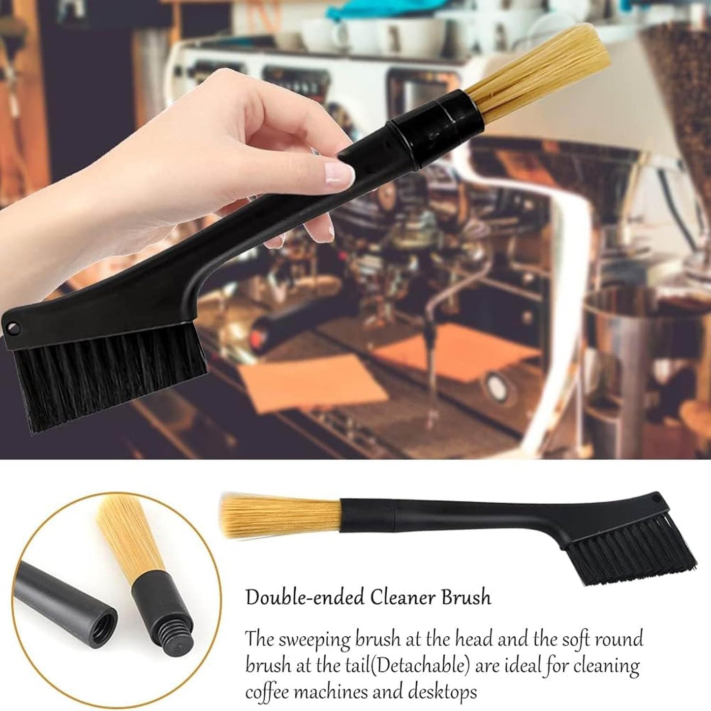 Coffee Machine Cleaning Brushes 2Pcs, Detachable Dusting Bar Espresso Coffee Machine Grinder Cleaning Brushes, Two Head Brushes for Bean Grain Coffee Tool Tabletop Barista Home Kitchen Dual Purpose