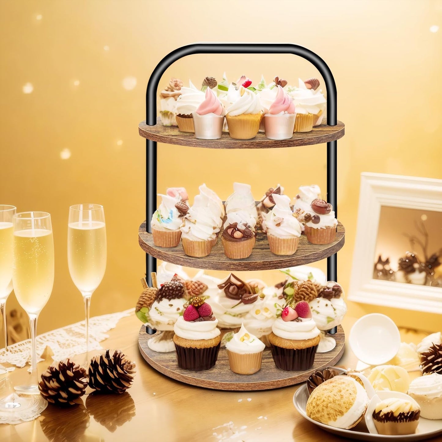 Cupcake Stand, Wooden Cupcake Stand for 100 Cupcakes 3 Tier Large Dessert Table Display Set Cupcake Tower Tiered Tray Stand Serving Tray for Party Supplies Vendor Display Farmhouse Decor